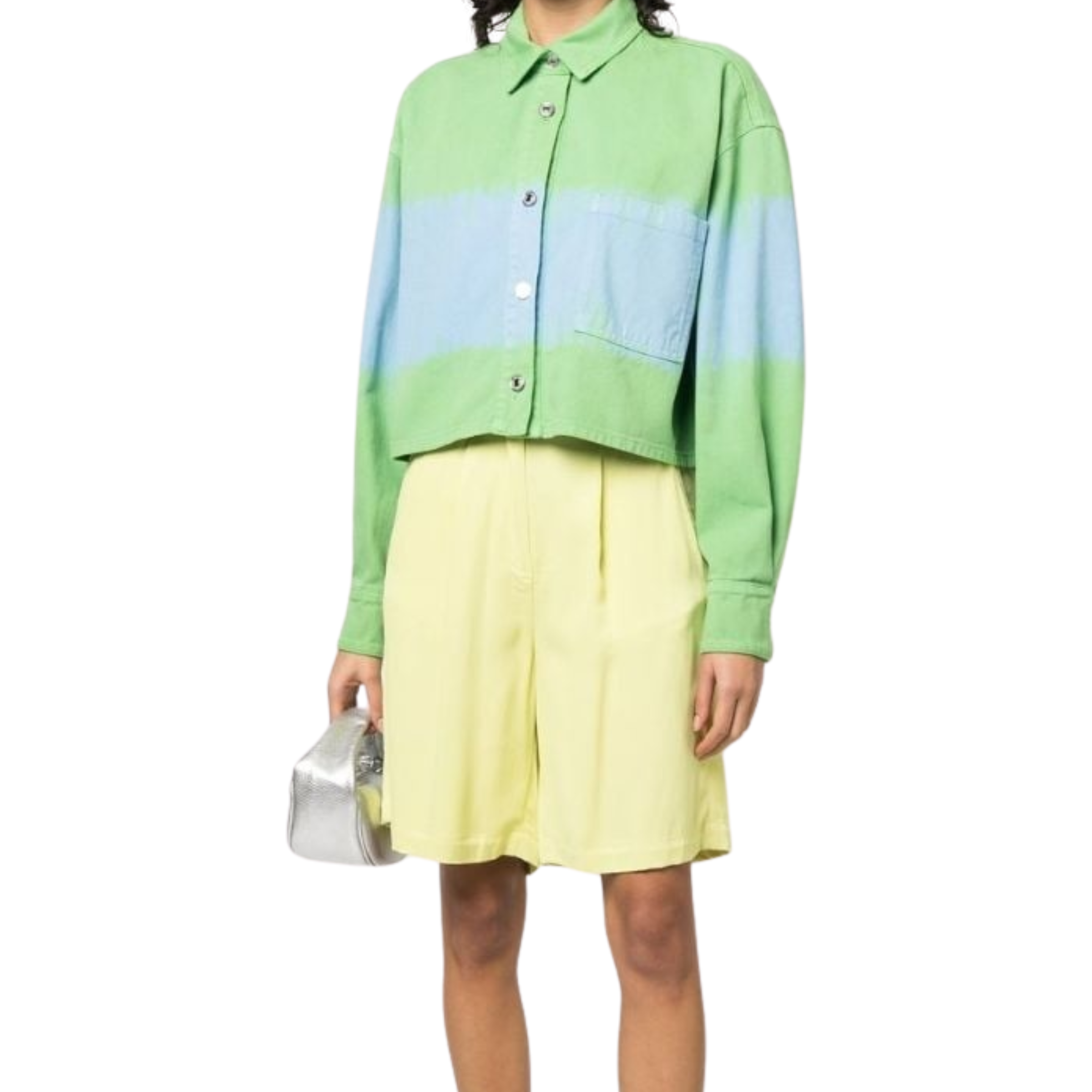 Msgm Shirt Ladies Camicia Short Two Tone Green-Blue