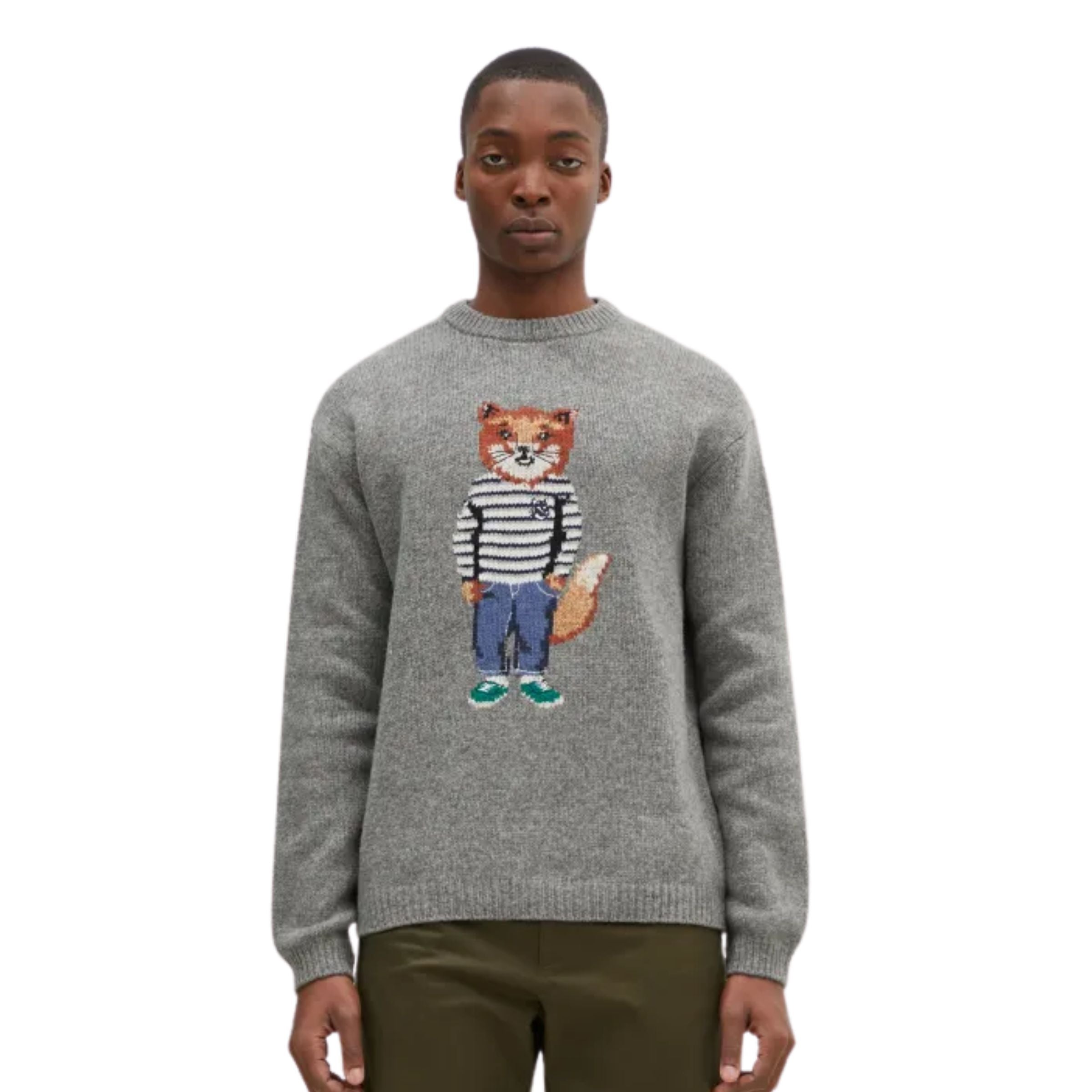 Maison Kitsune Sweater Dressed Fox Intarsia Medium Grey