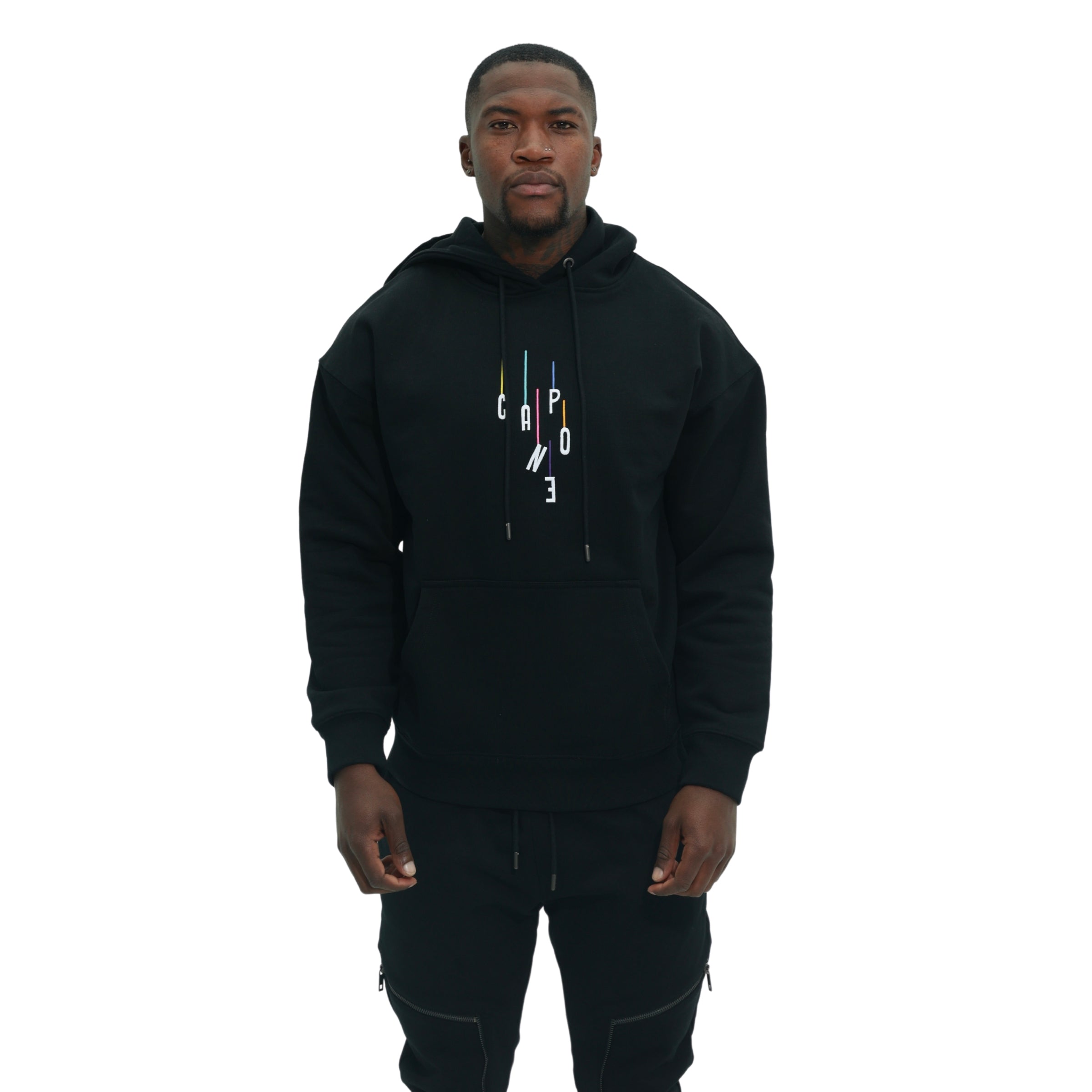 Capone Sweater Hooded Colourful Back Print Black