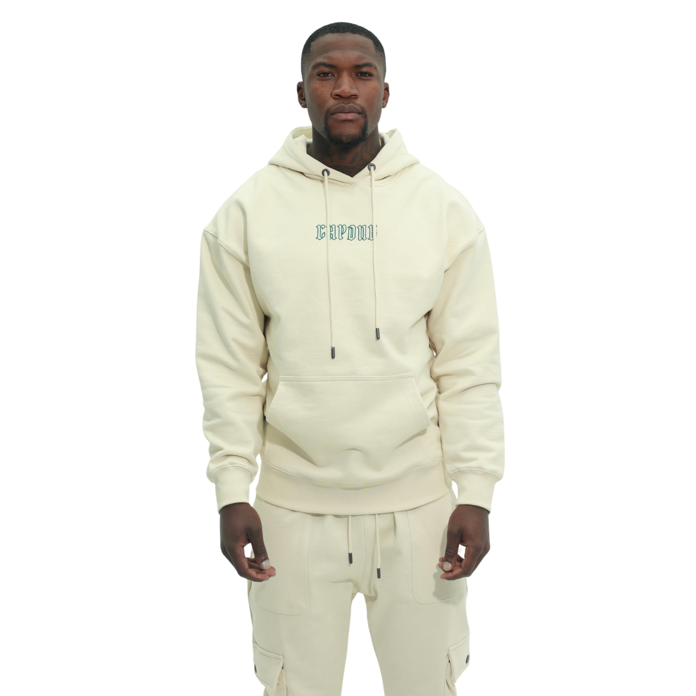 Capone Sweater Hooded Embroidered Back Print Beige-Green