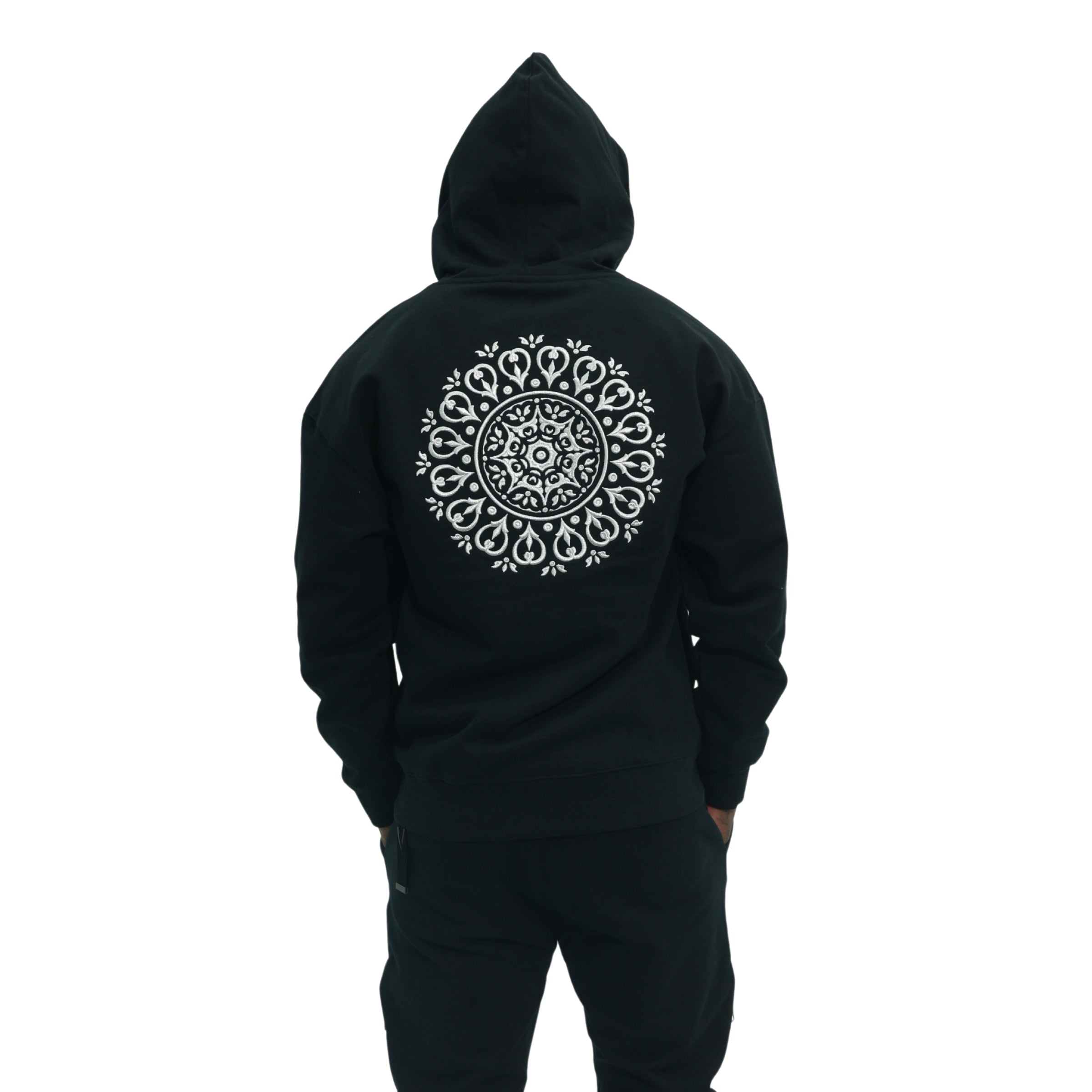 Capone Sweater Hooded Embroidered Back Print Black-Green