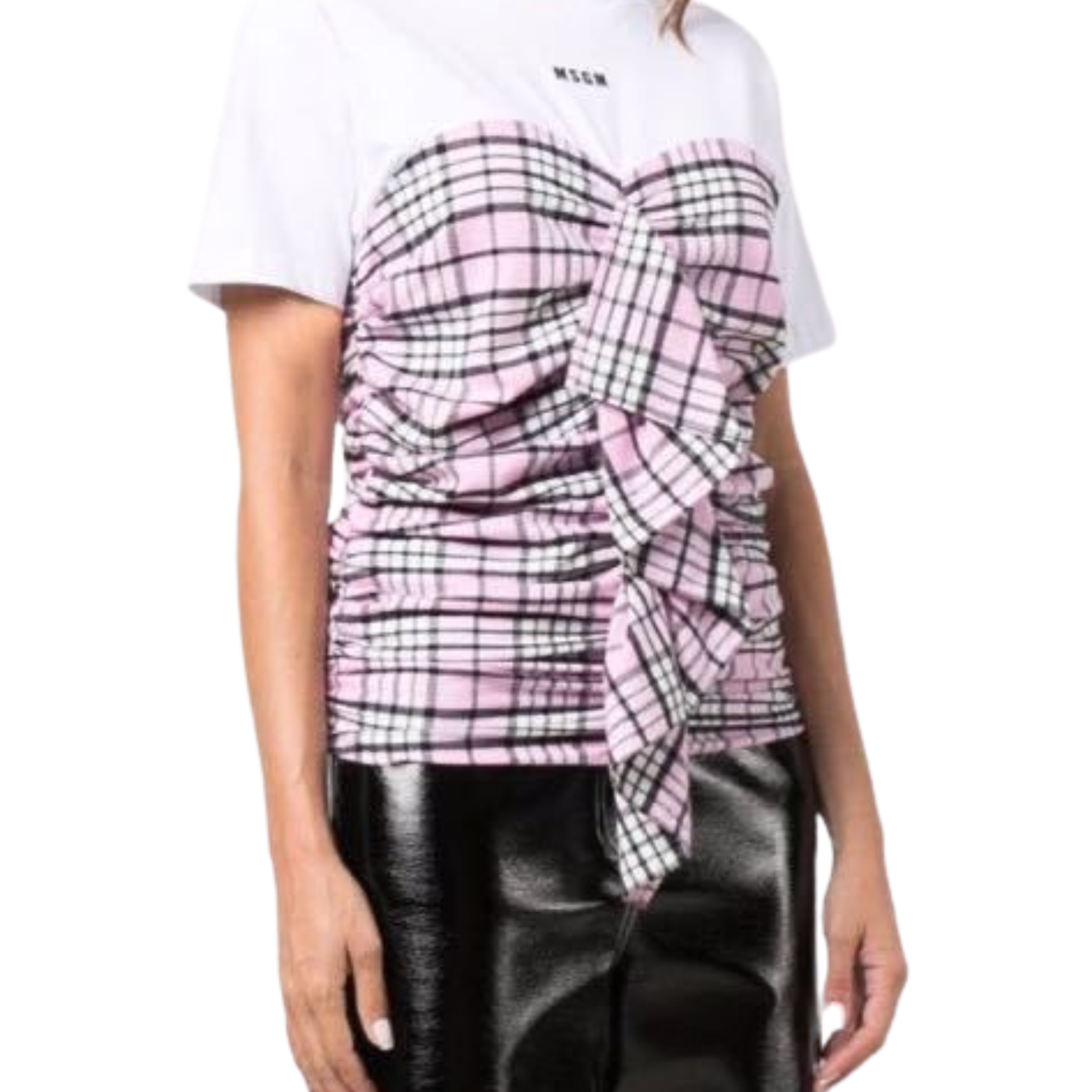 Msgm T-Shirt Pink Check White