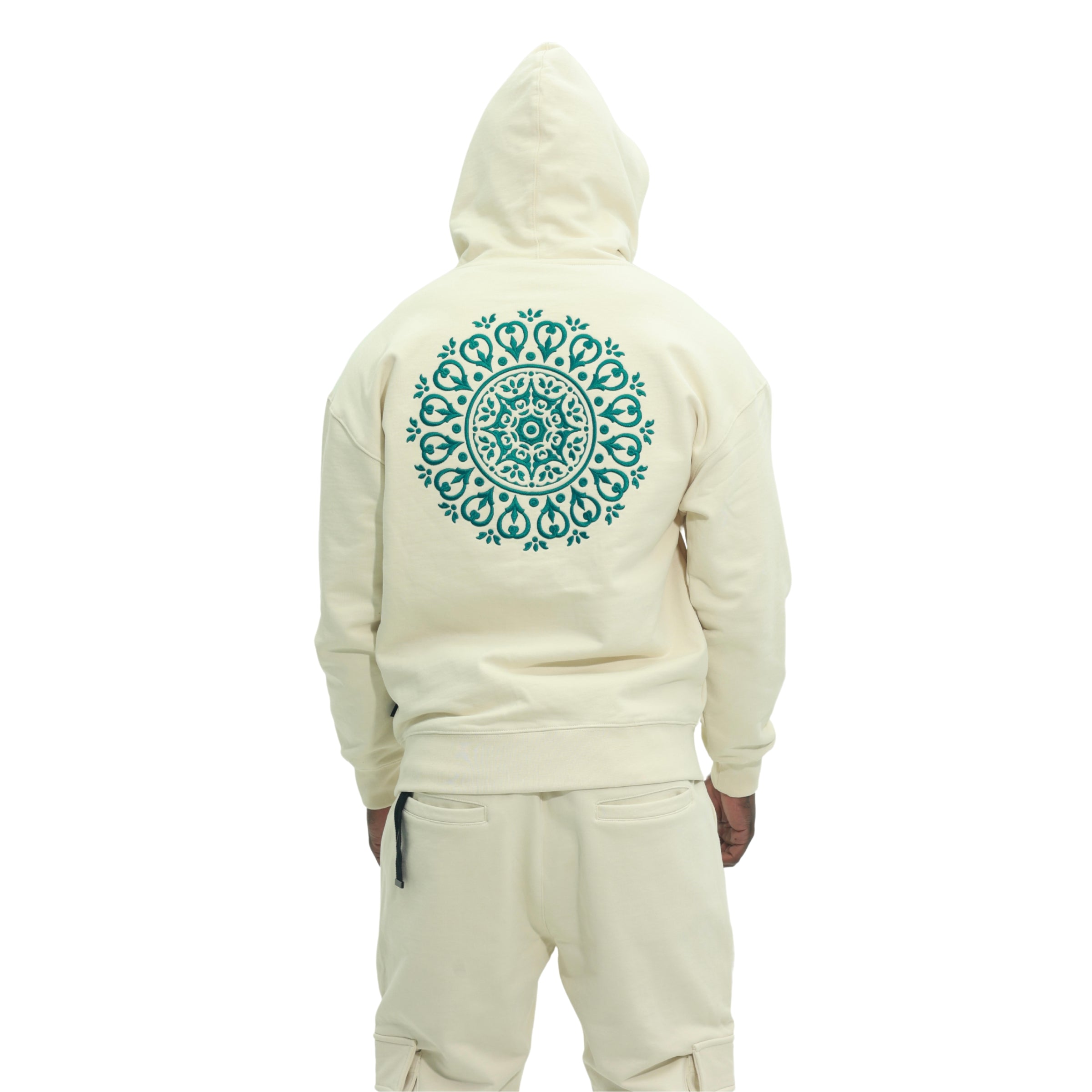 Capone Sweater Hooded Embroidered Back Print Beige-Green