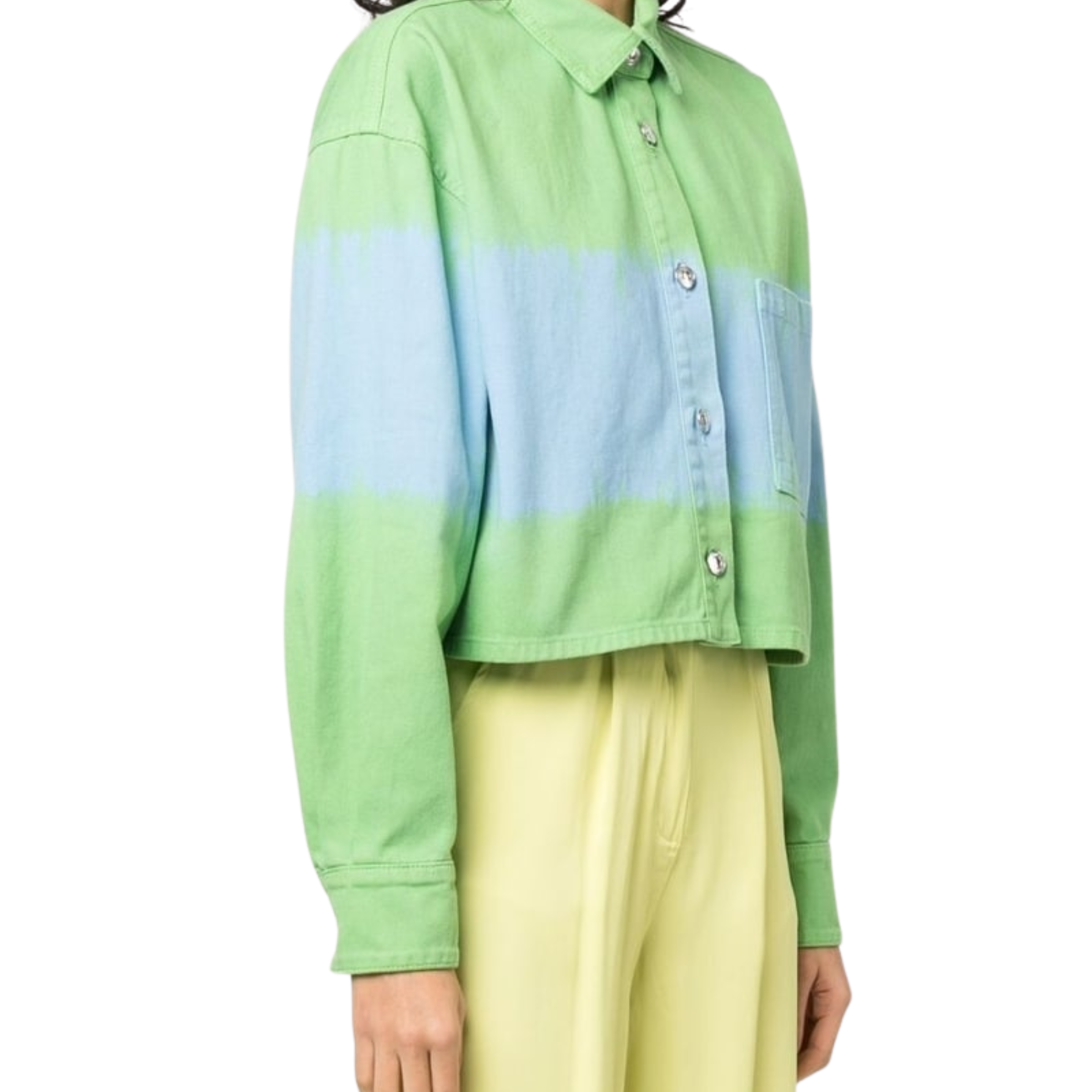 Msgm Shirt Ladies Camicia Short Two Tone Green-Blue