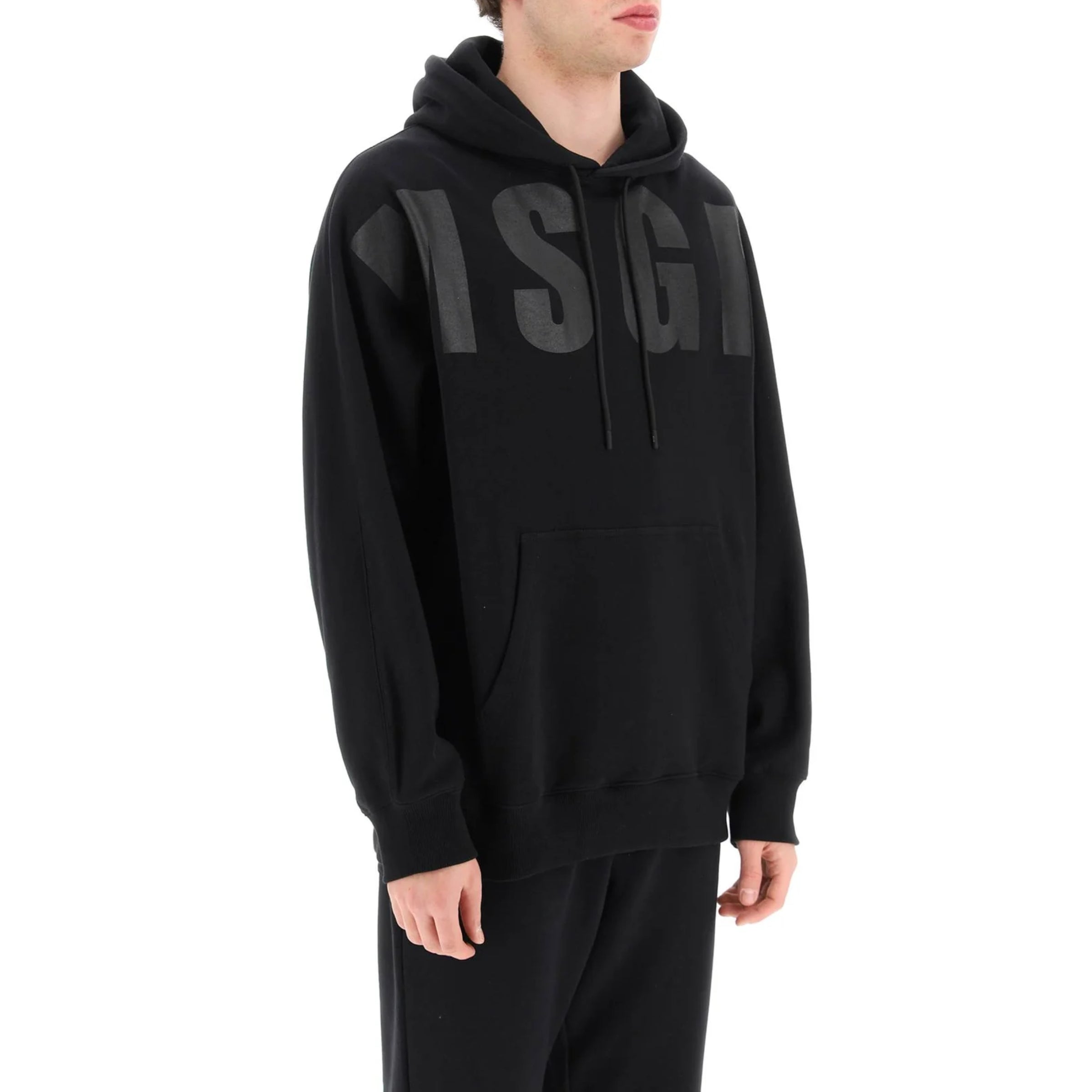 Msgm Hoodie Felpa Big Logo Black