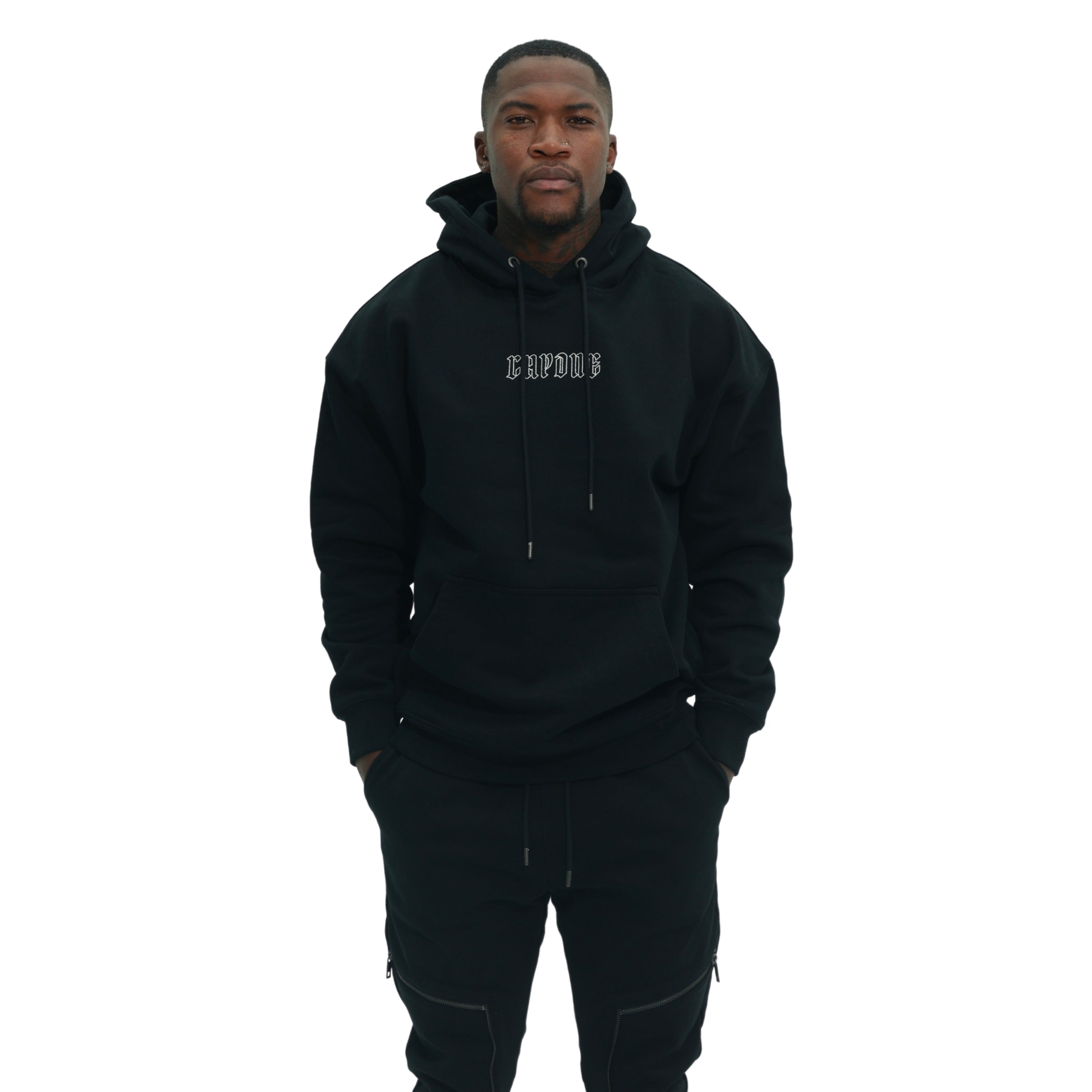 Capone Sweater Hooded Embroidered Back Print Black-Green