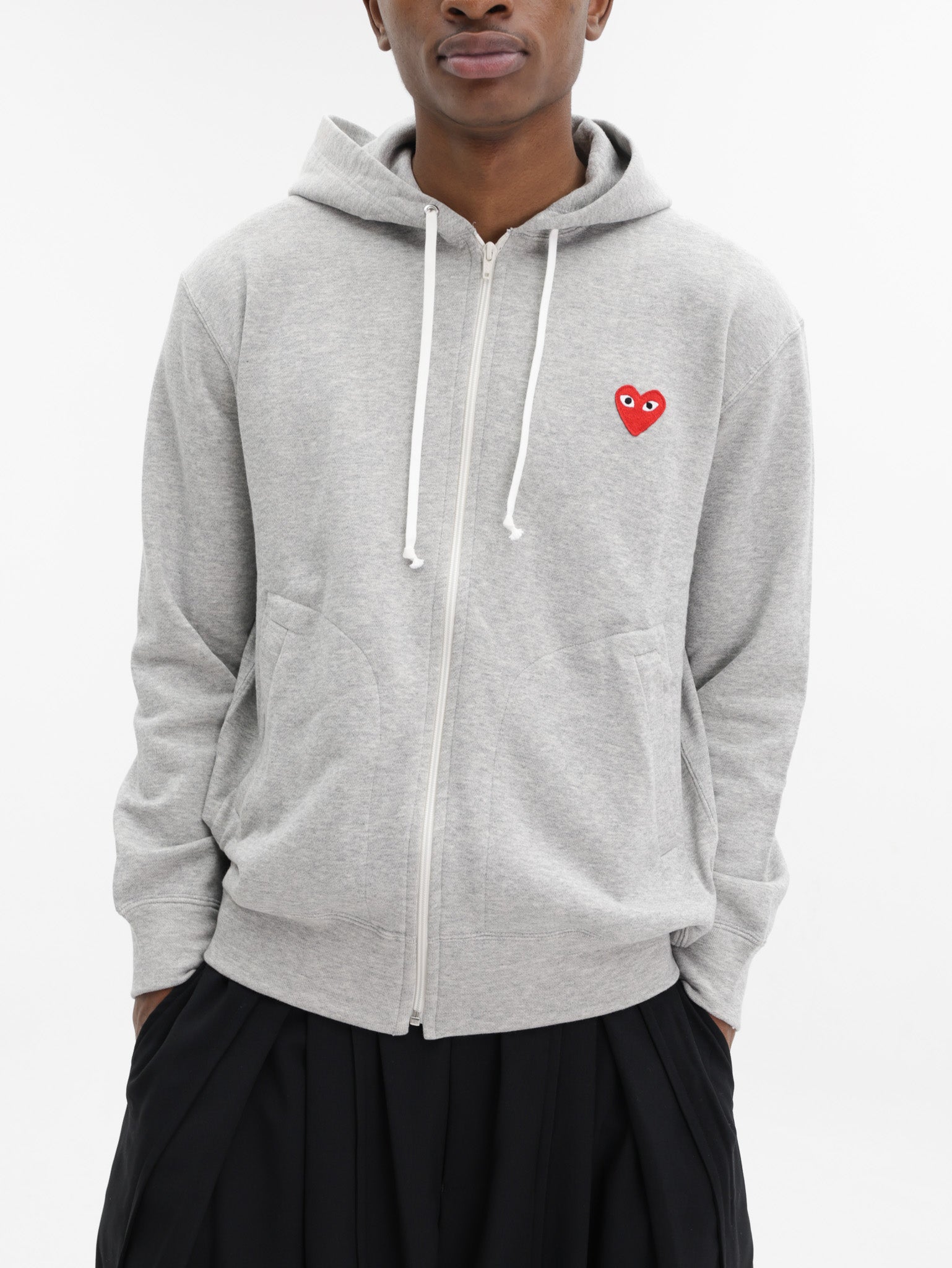 Comme Des Garcons Hoodie Red Emblem Grey