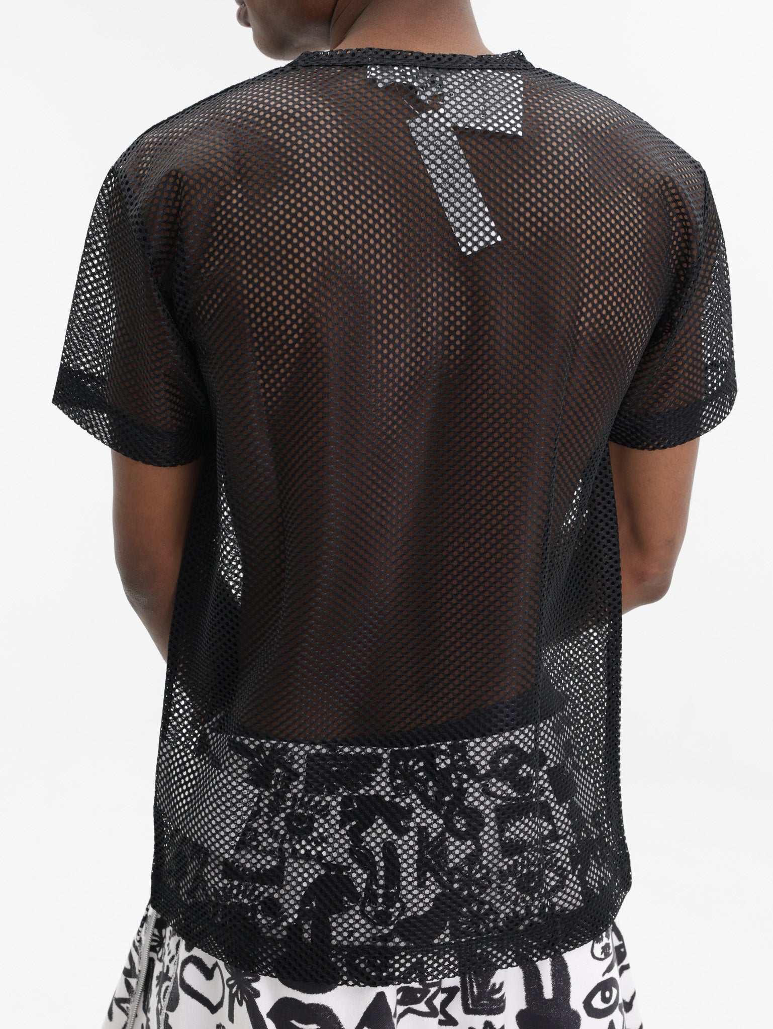 Comme Des Garcons T-Shirt Red Emblem Mesh Black