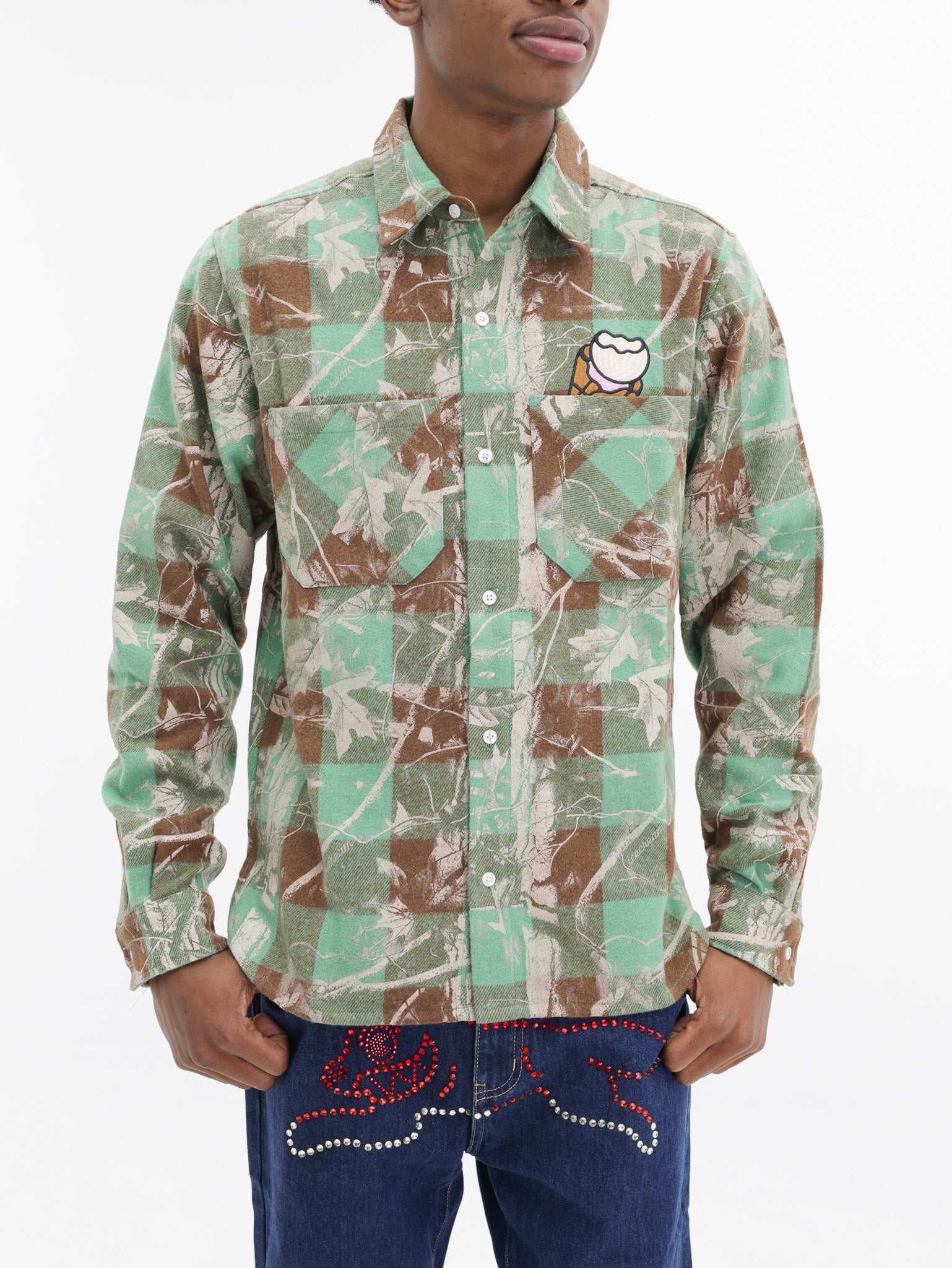 Ice-cream Shirt Checkered Brown Green