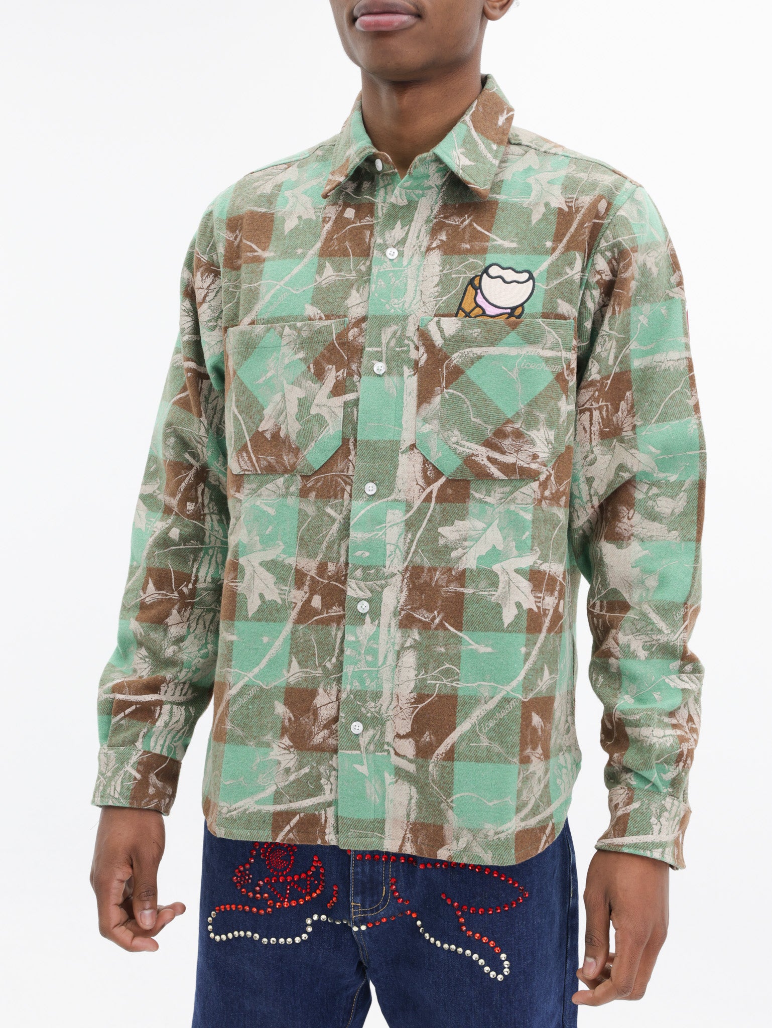 Ice-cream Shirt Checkered Brown Green