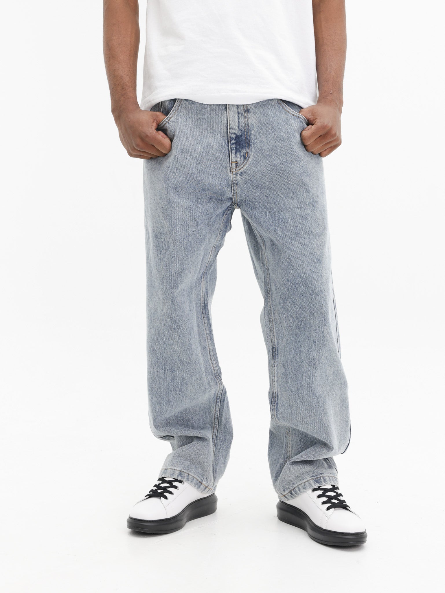 Ice-cream Jeans Plain Straight Cut Light Wash