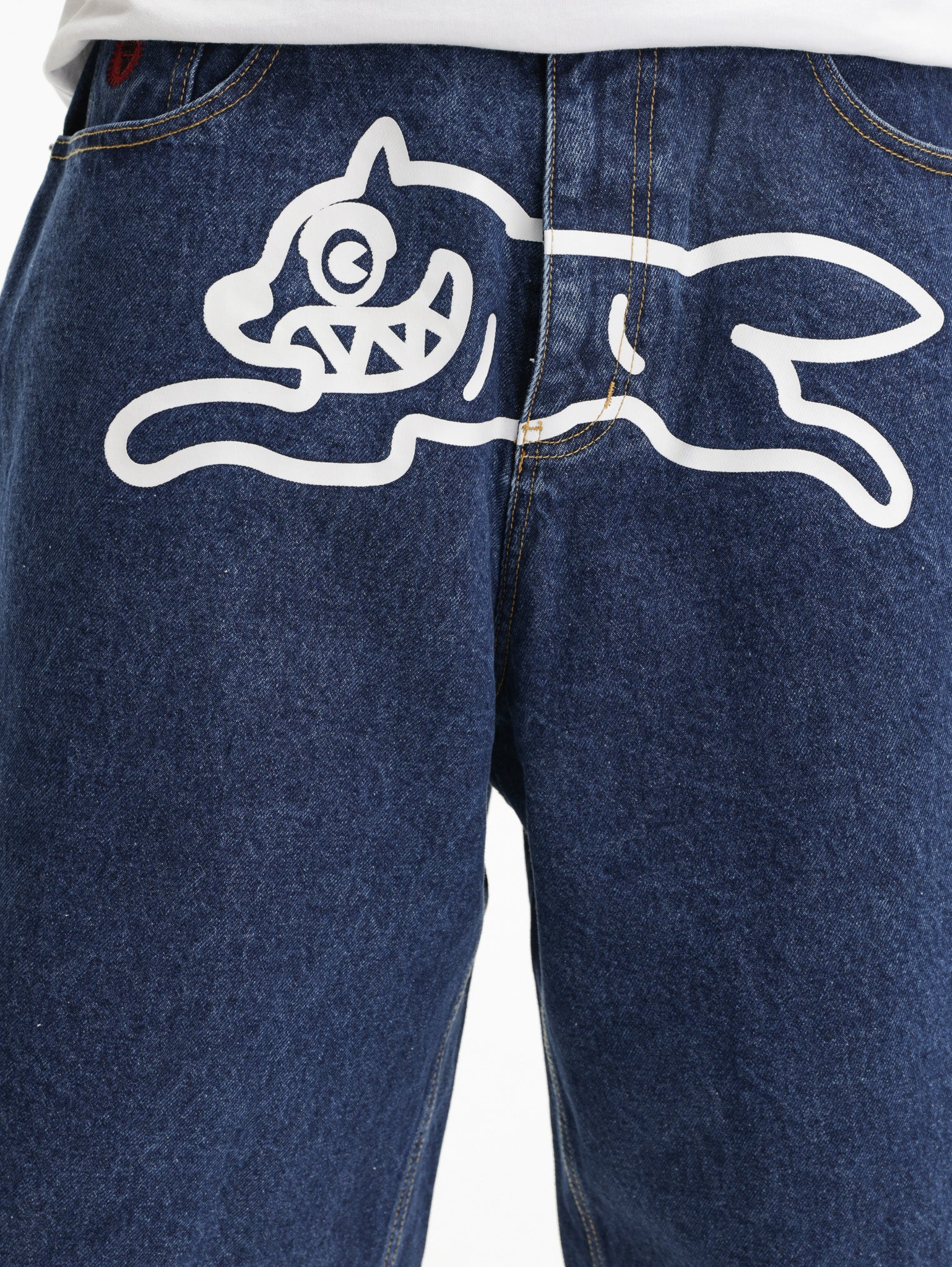 Ice-cream Shorts White Dog Logo Denim Medium Wash