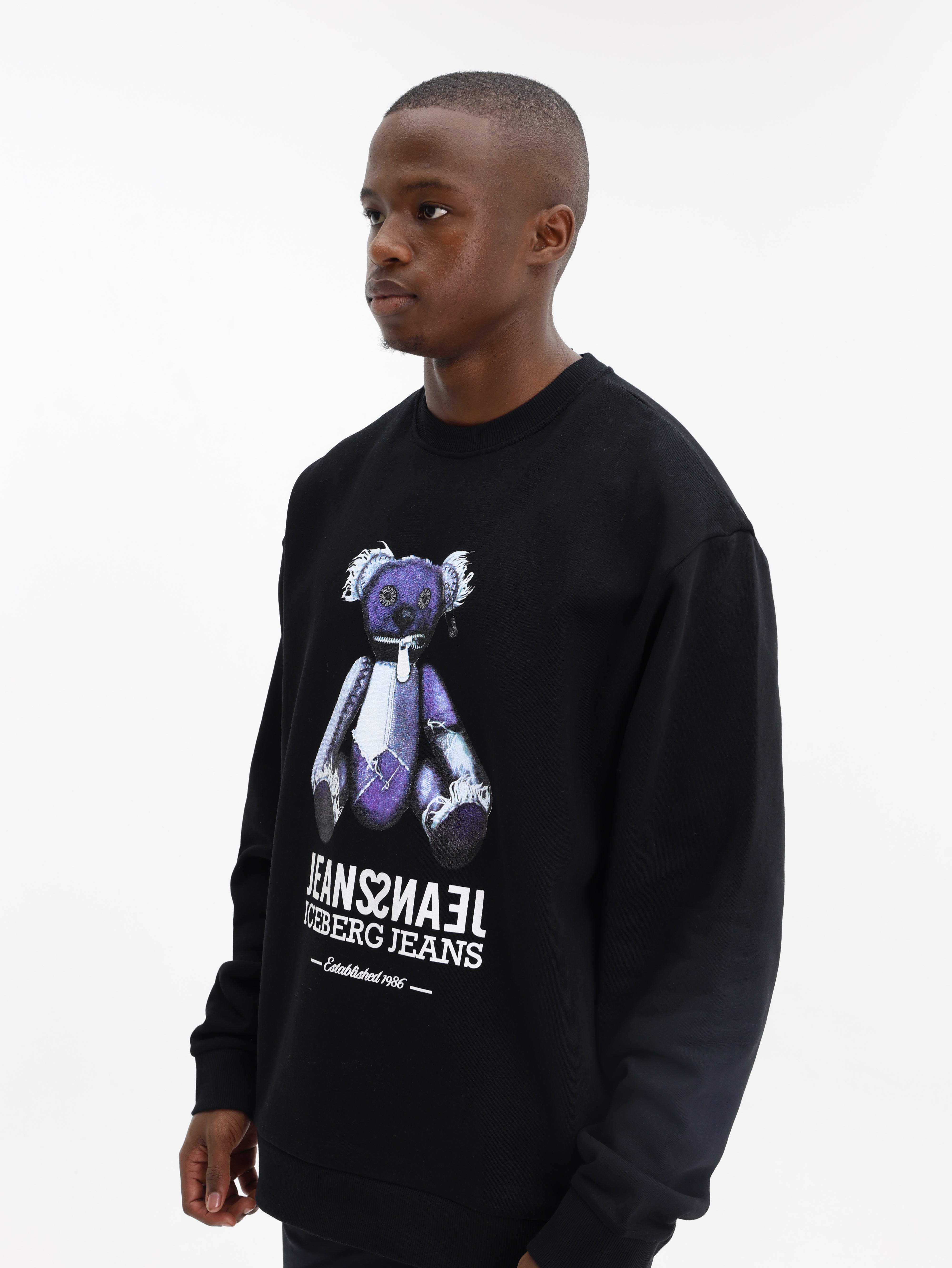 Iceberg Sweater Teddy Bear Print Black