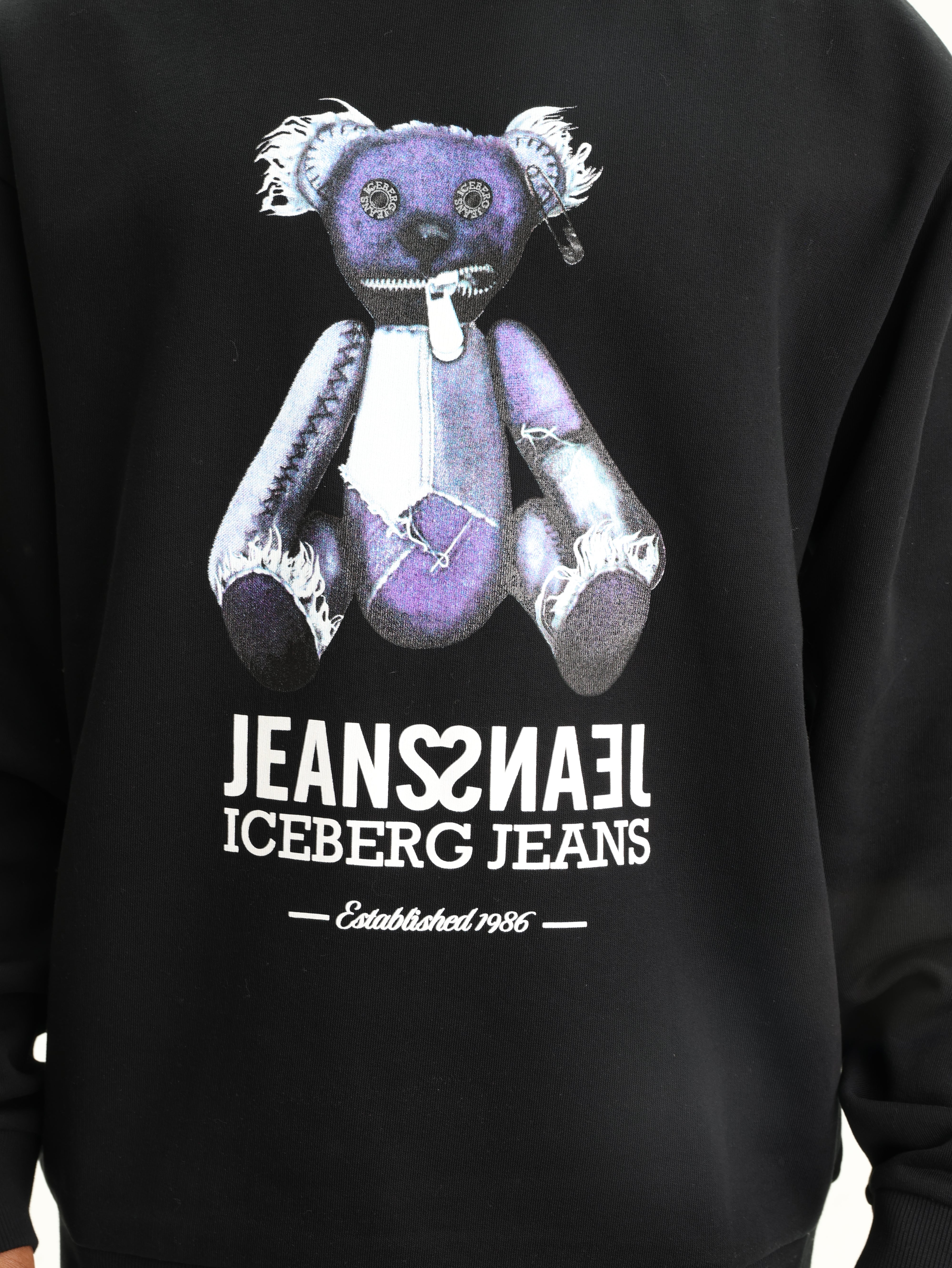 Icebergsweater Teddy Bear Print Black