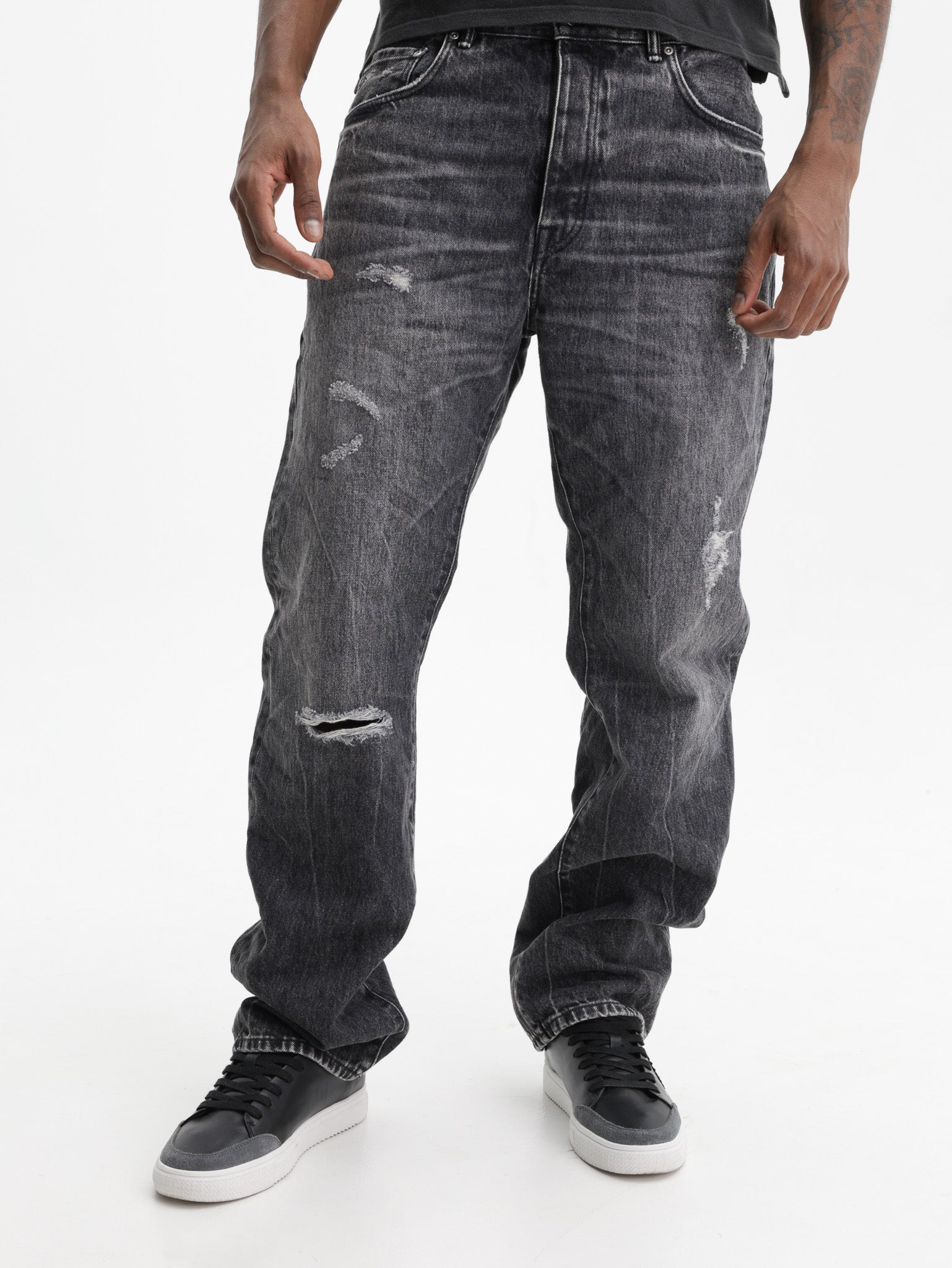 Purple Jeans Worn Stone Wash Grey