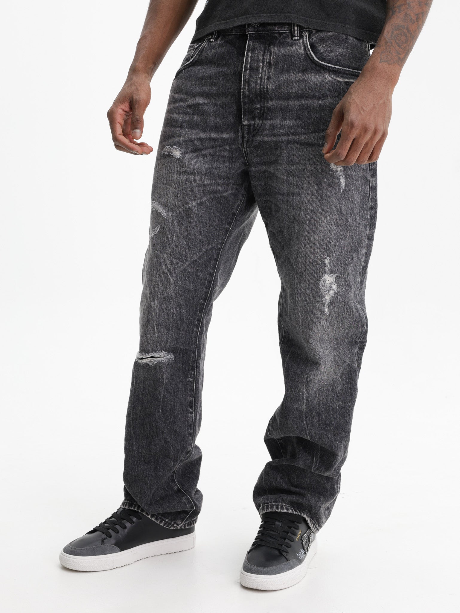 Purple Jeans Worn Stone Wash Grey