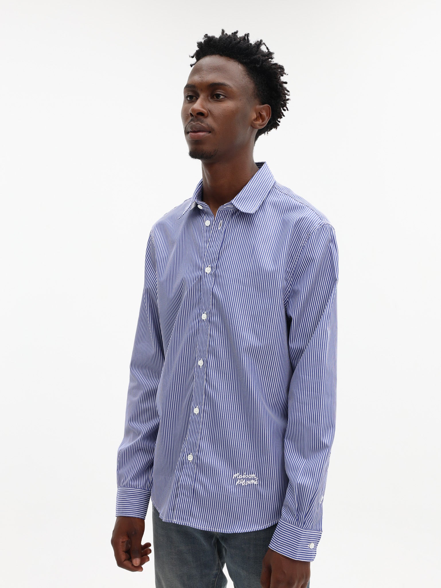 Maison Kitsune Shirt Handwriting Striped Navy