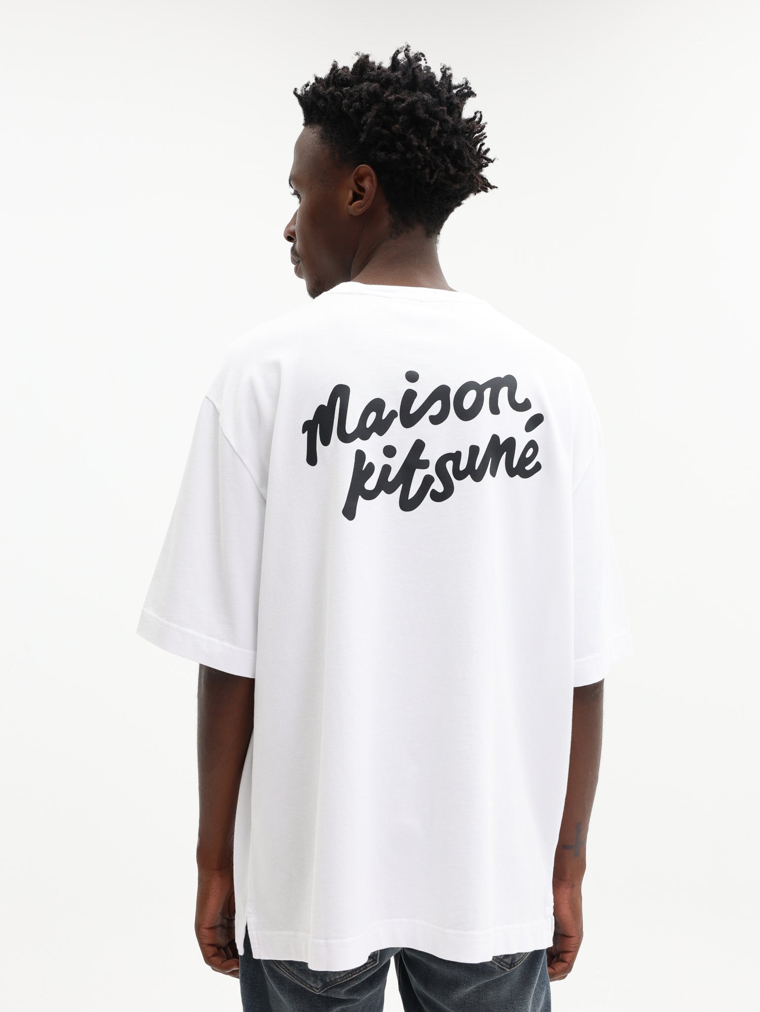 Maison Kitsune T-Shirt Handwriting Oversize White-Black