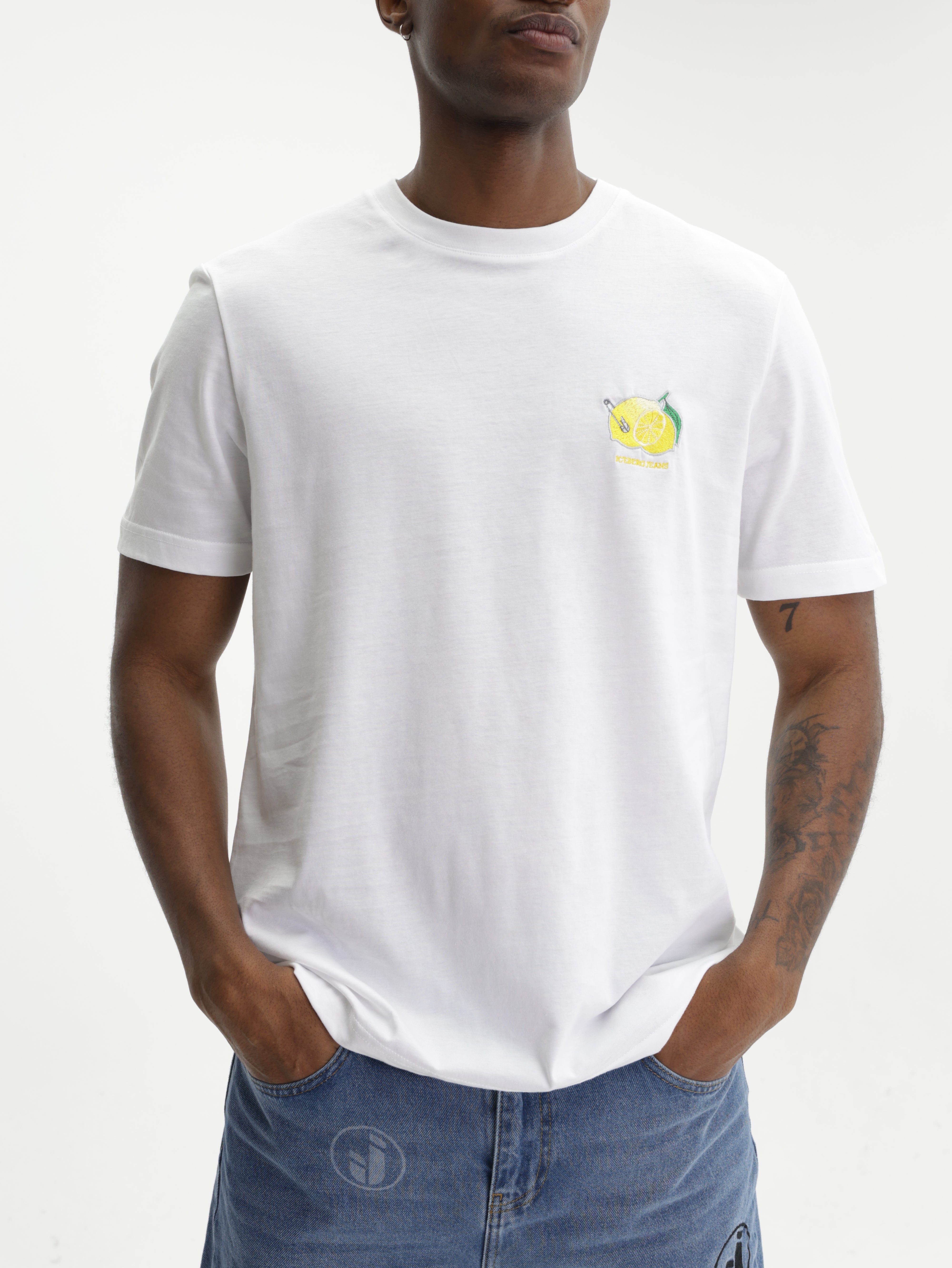 Iceberg Jeans T-Shirt Lemon Logo Print White