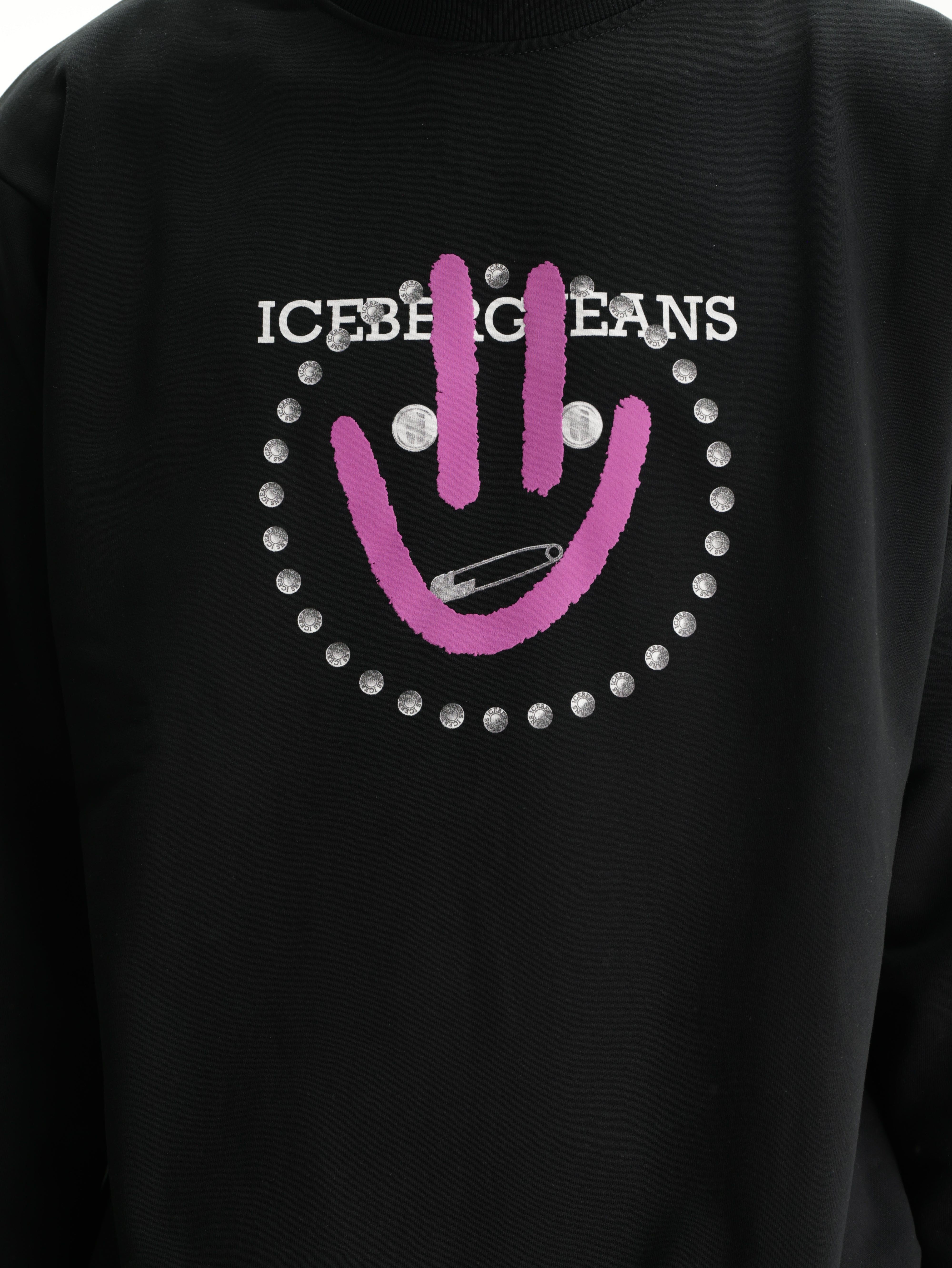 Iceberg Jeans Sweater Pruple Smiley Print Black