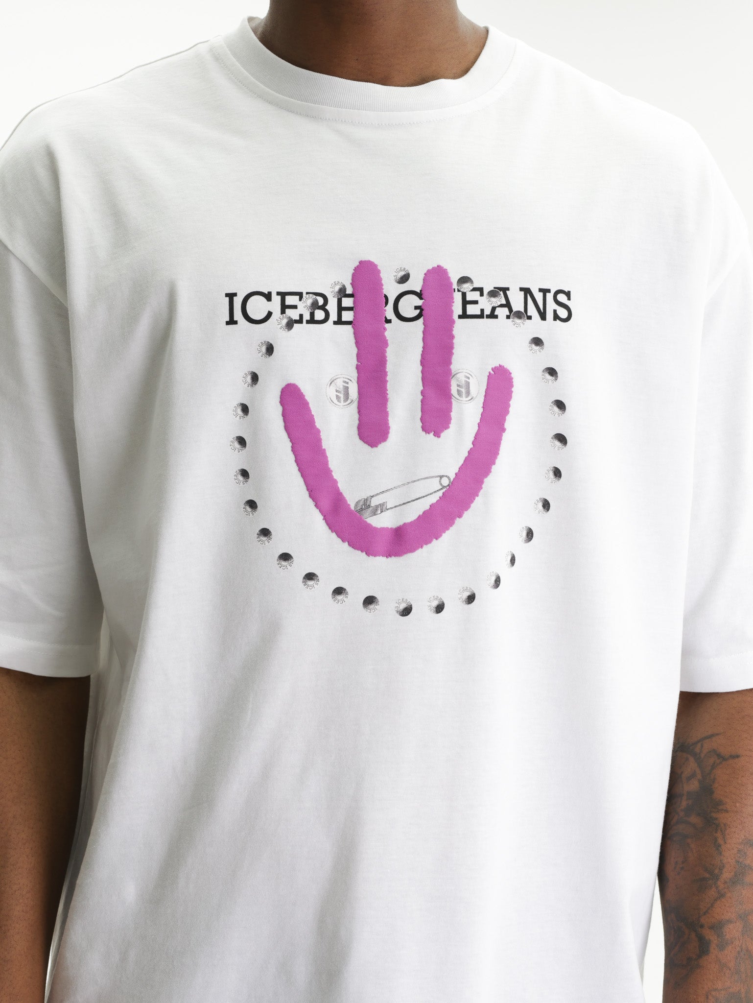 Iceberg Jeans T-Shirt Purple Smiley Print White