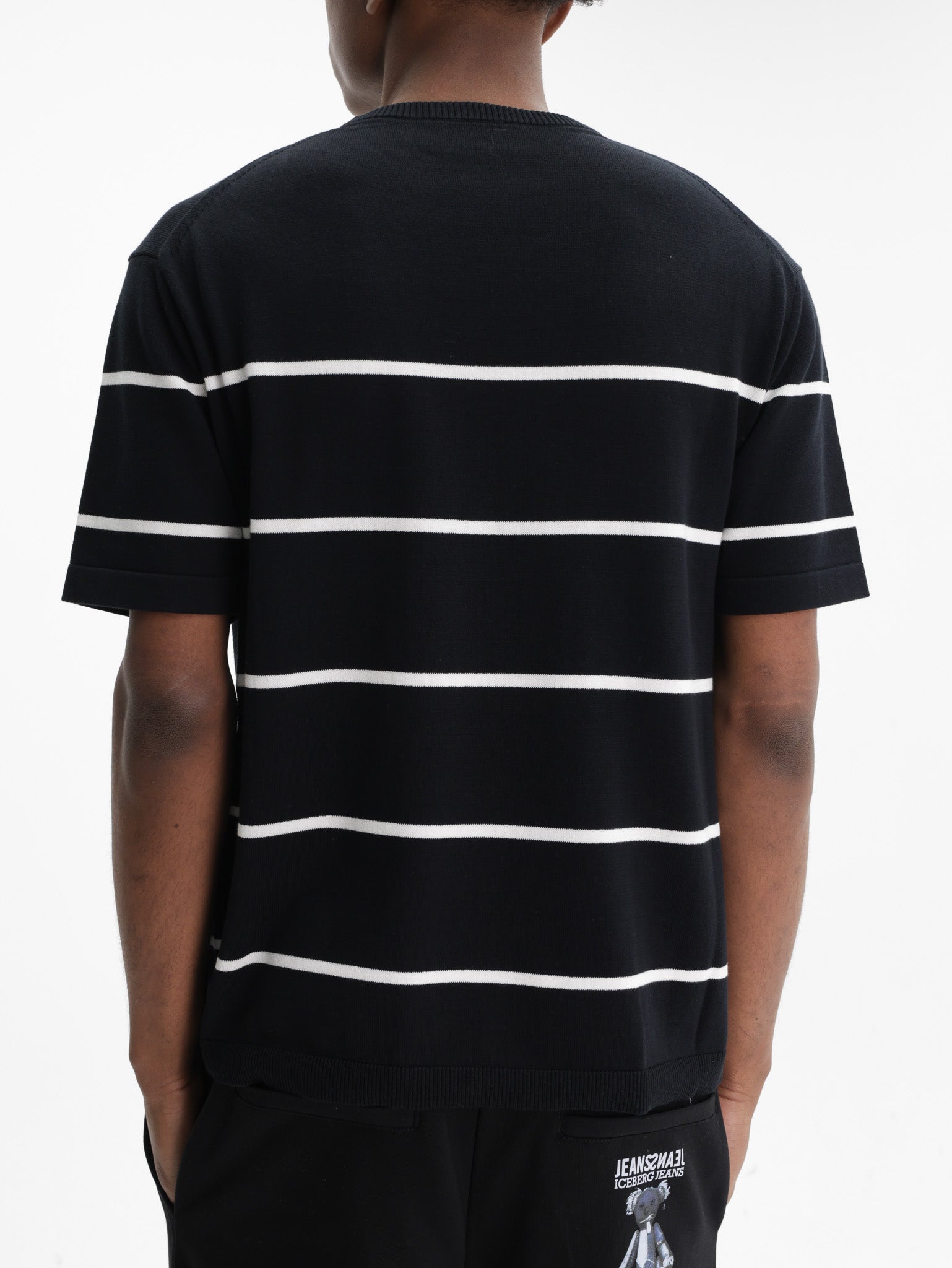 Iceberg Jeans T-Shirt Horiz White Stripe Black