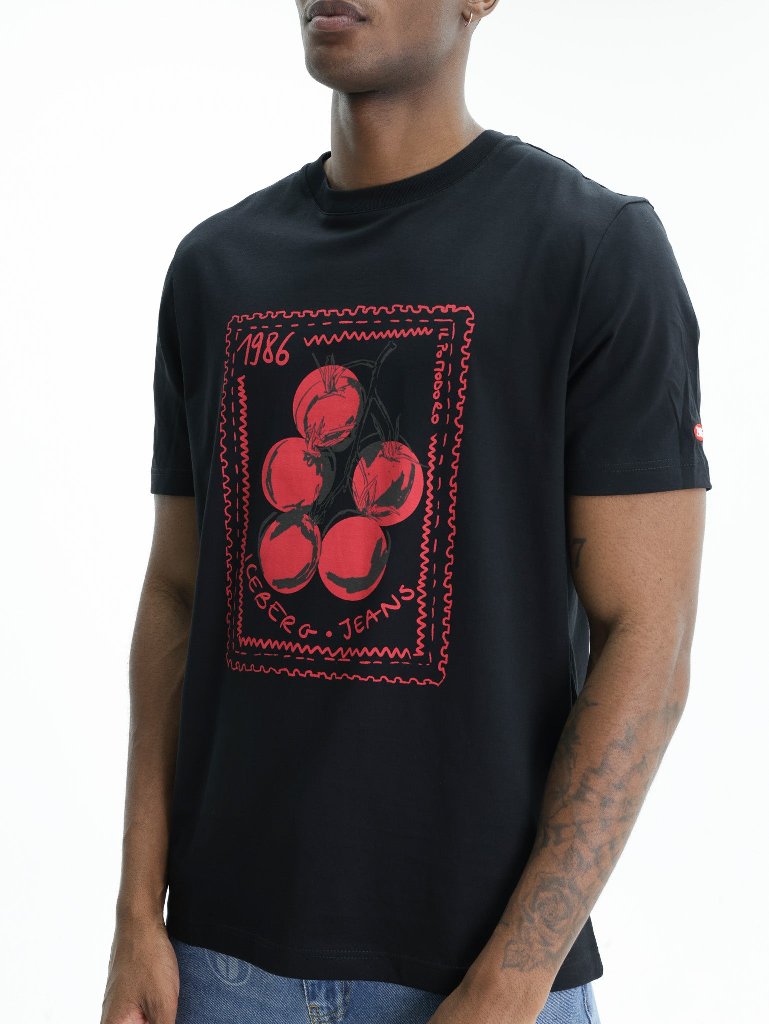 Iceberg Jeans T-Shirt Tomato 1986 Print Black