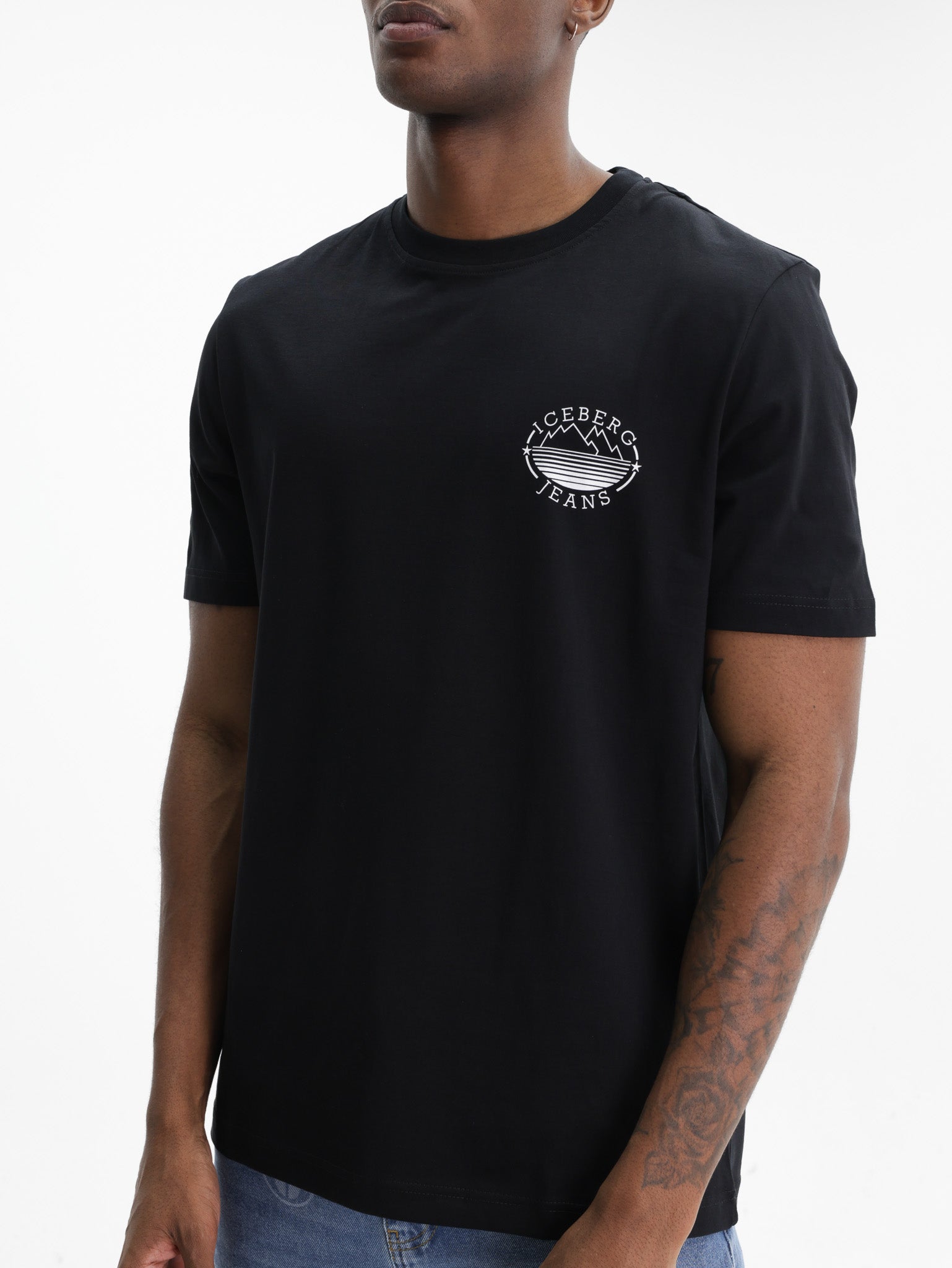 Iceberg Jeans T-Shirt Mountain Logo Print Black