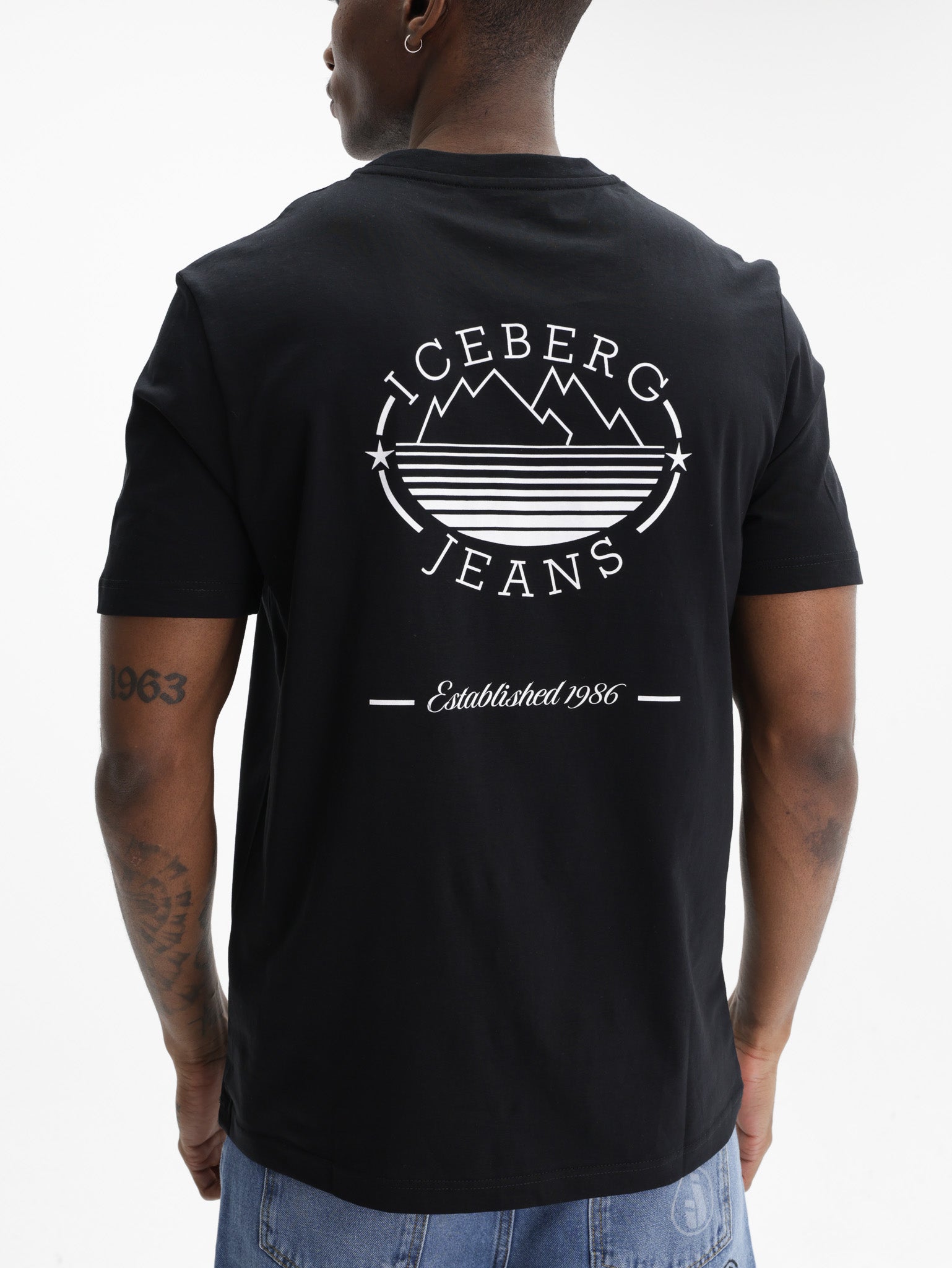 Iceberg Jeans T-Shirt Mountain Logo Print Black