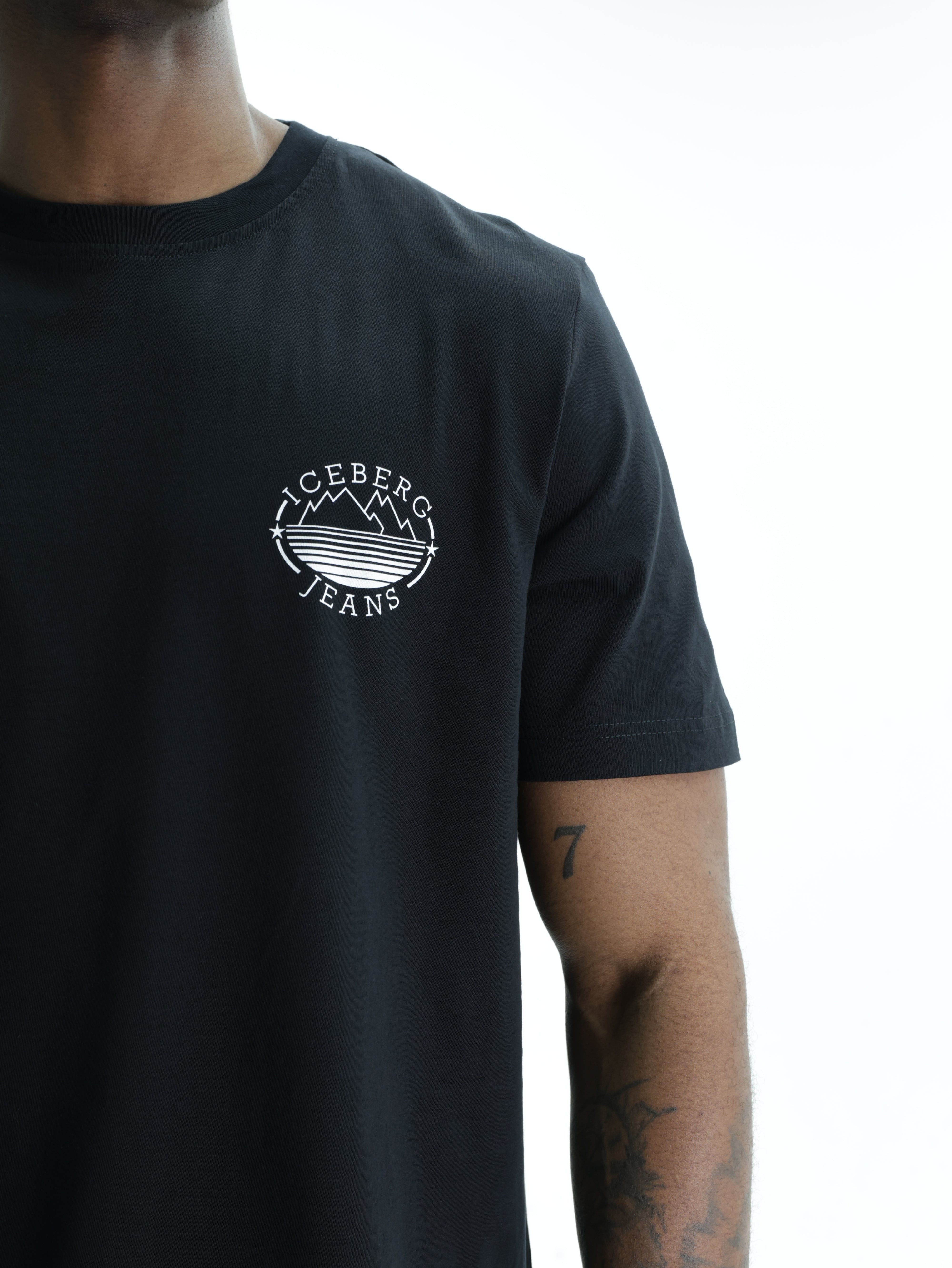 Iceberg Jeans T-Shirt Mountain Logo Print Black