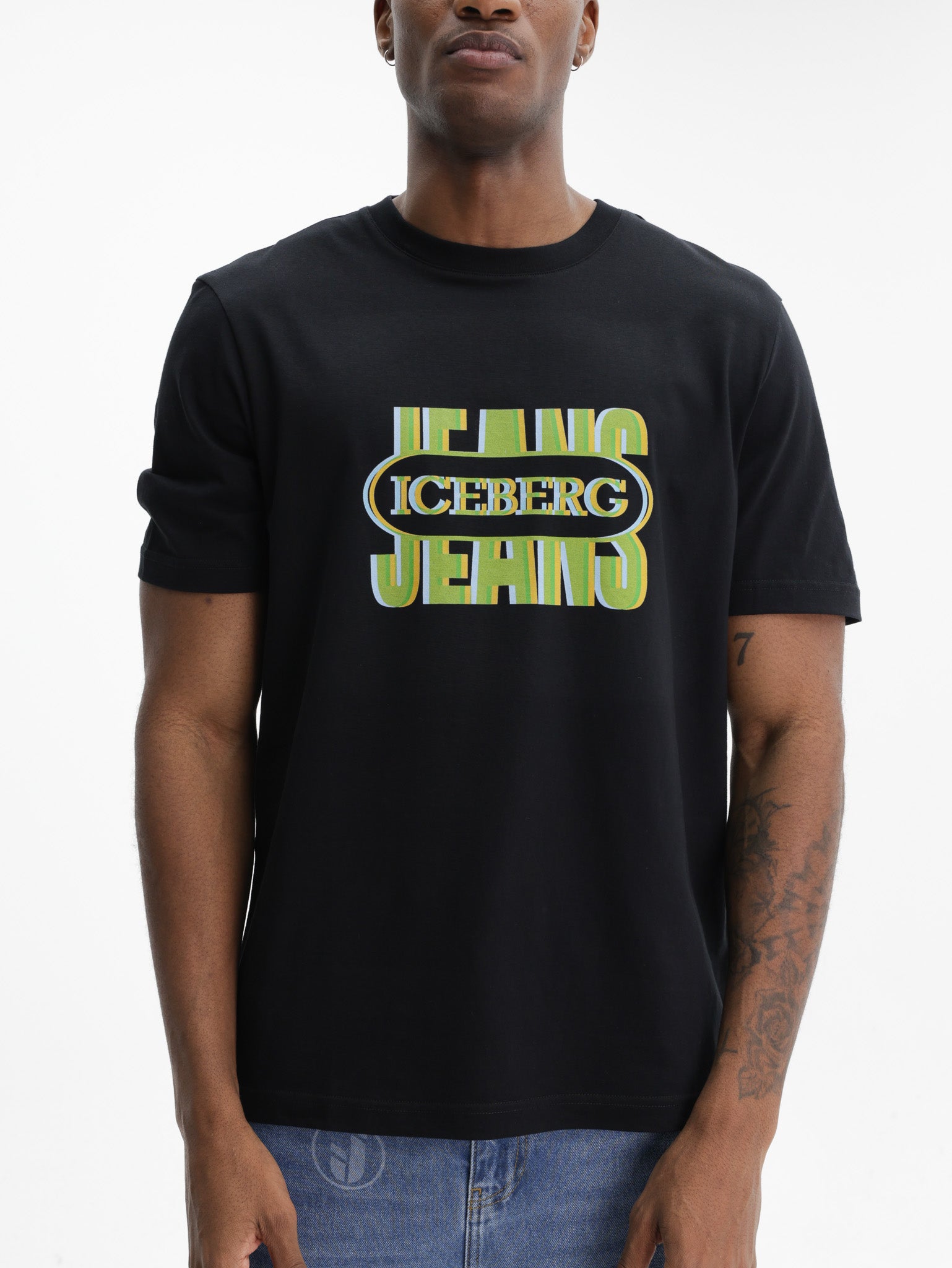 Iceberg Jeans T-Shirt Green Logo Print Black