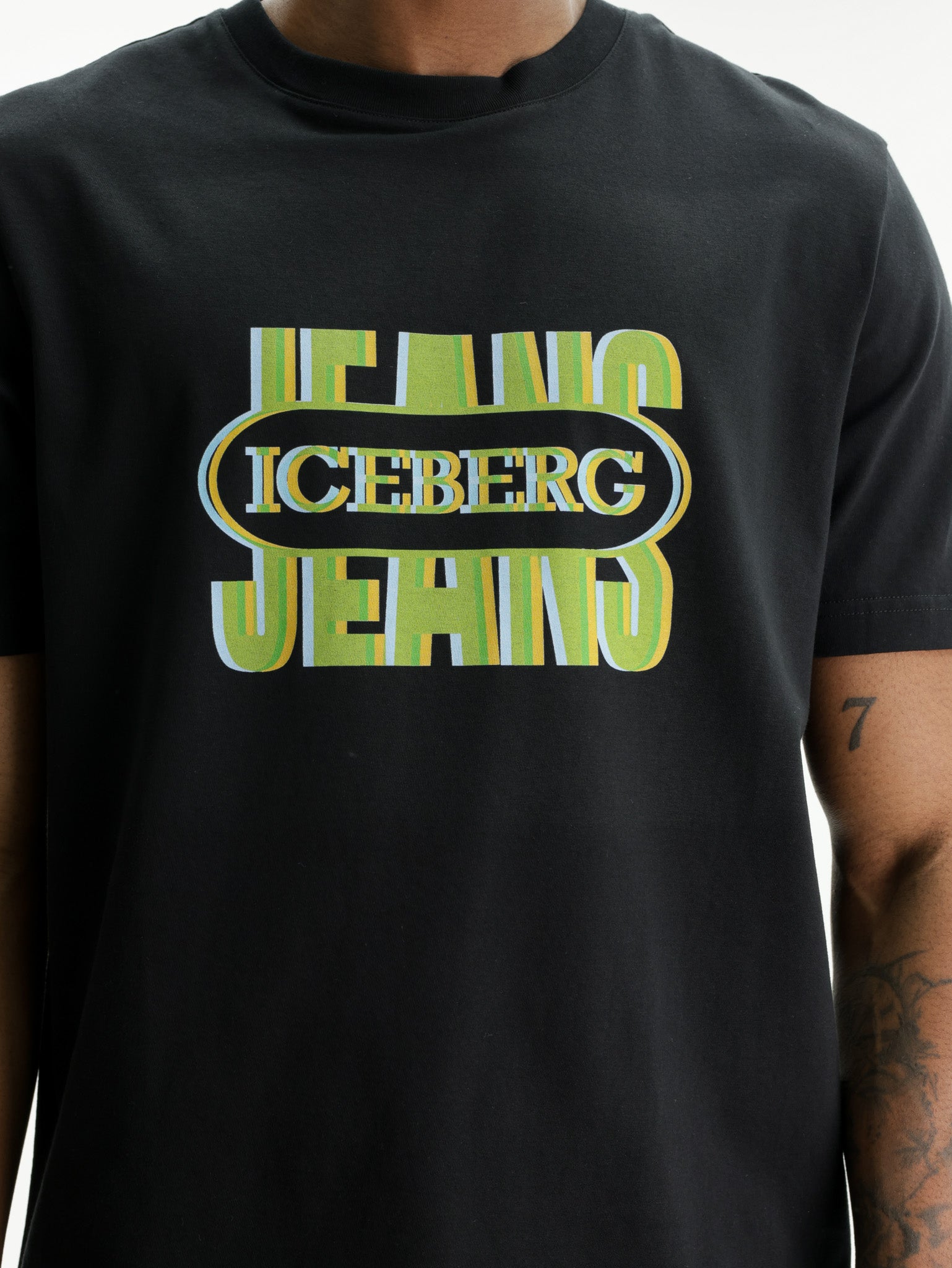 Iceberg Jeans T-Shirt Green Logo Print Black