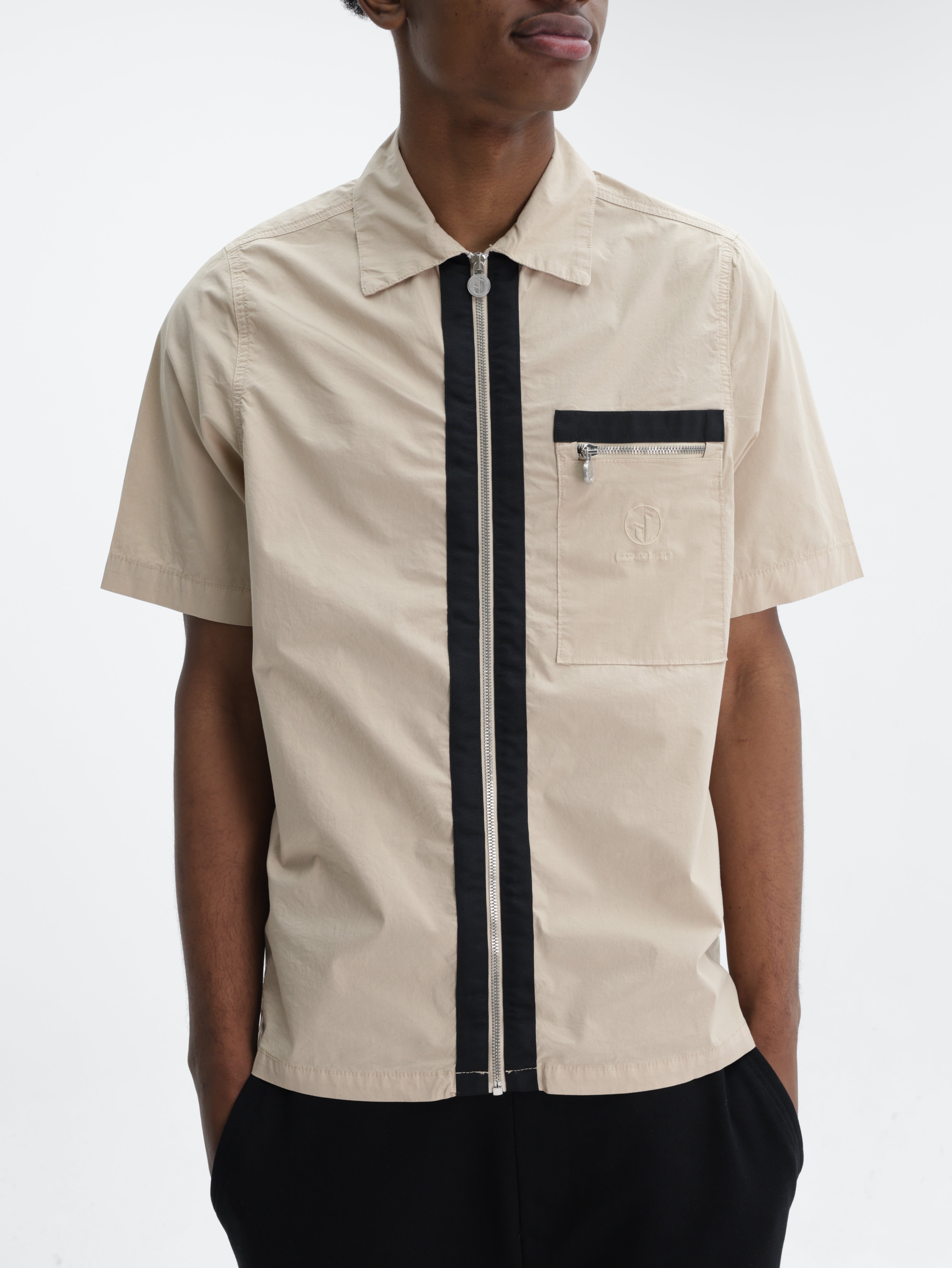 Iceberg Jeans Shirt Black Stripe Zip Cream