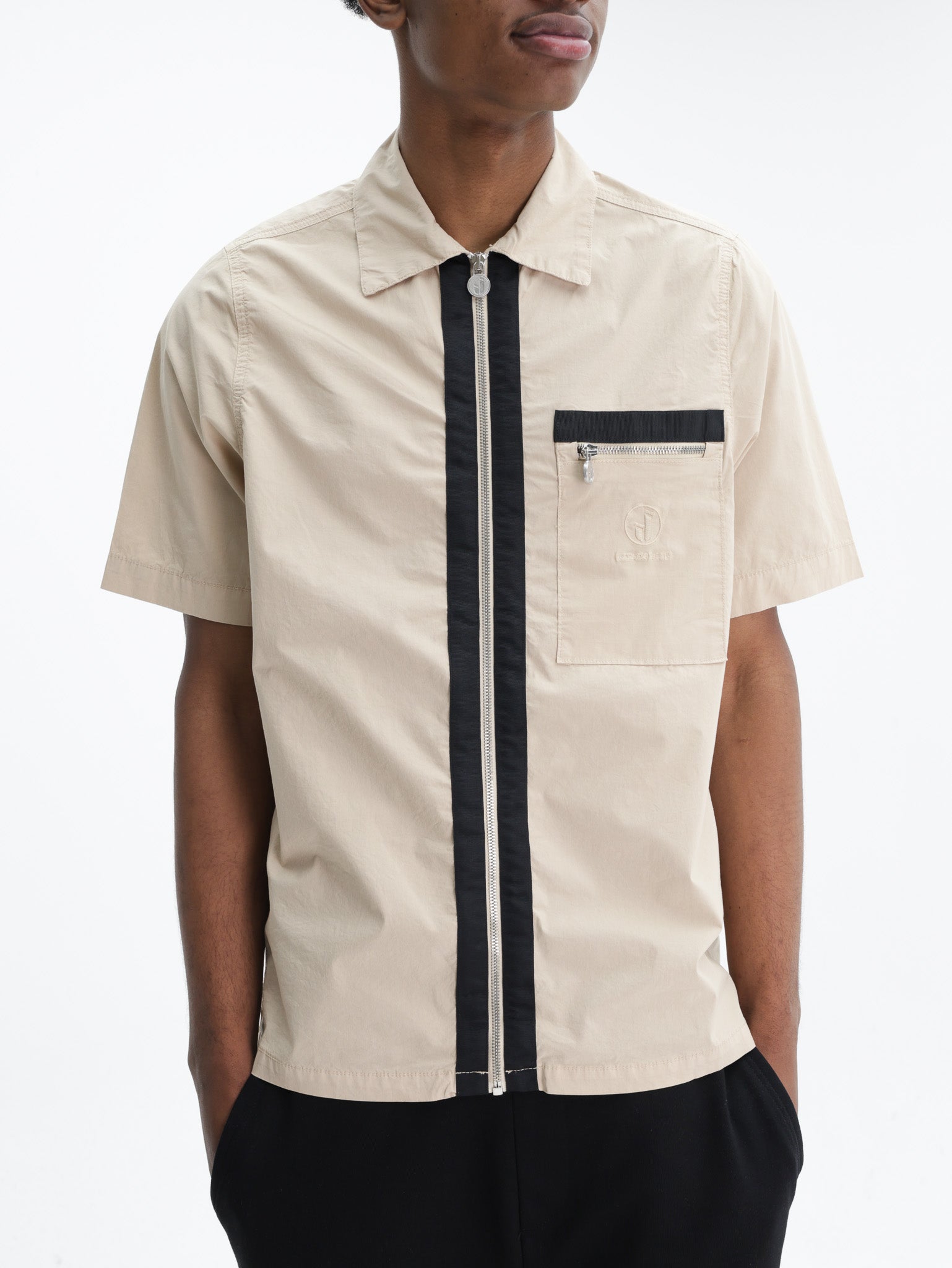 Iceberg Jeans Shirt Black Stripe Zip Cream