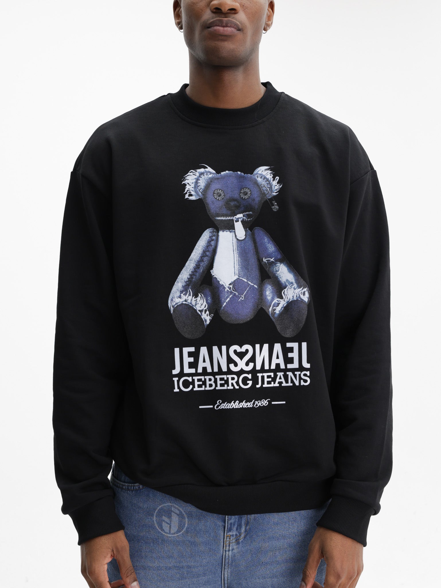 Iceberg Jeans Sweater Teddy Print Black