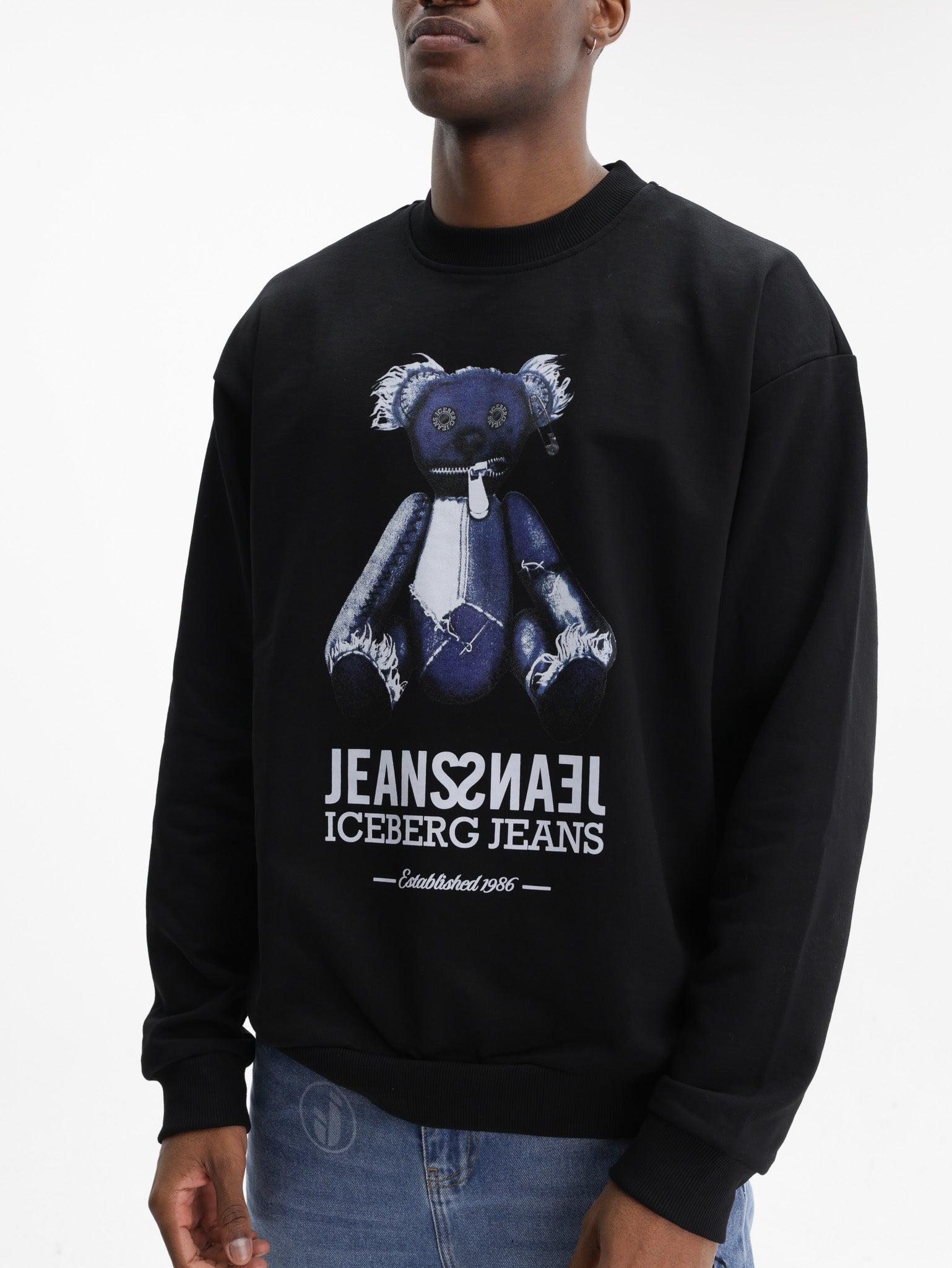 Iceberg Jeans Sweater Teddy Print Black