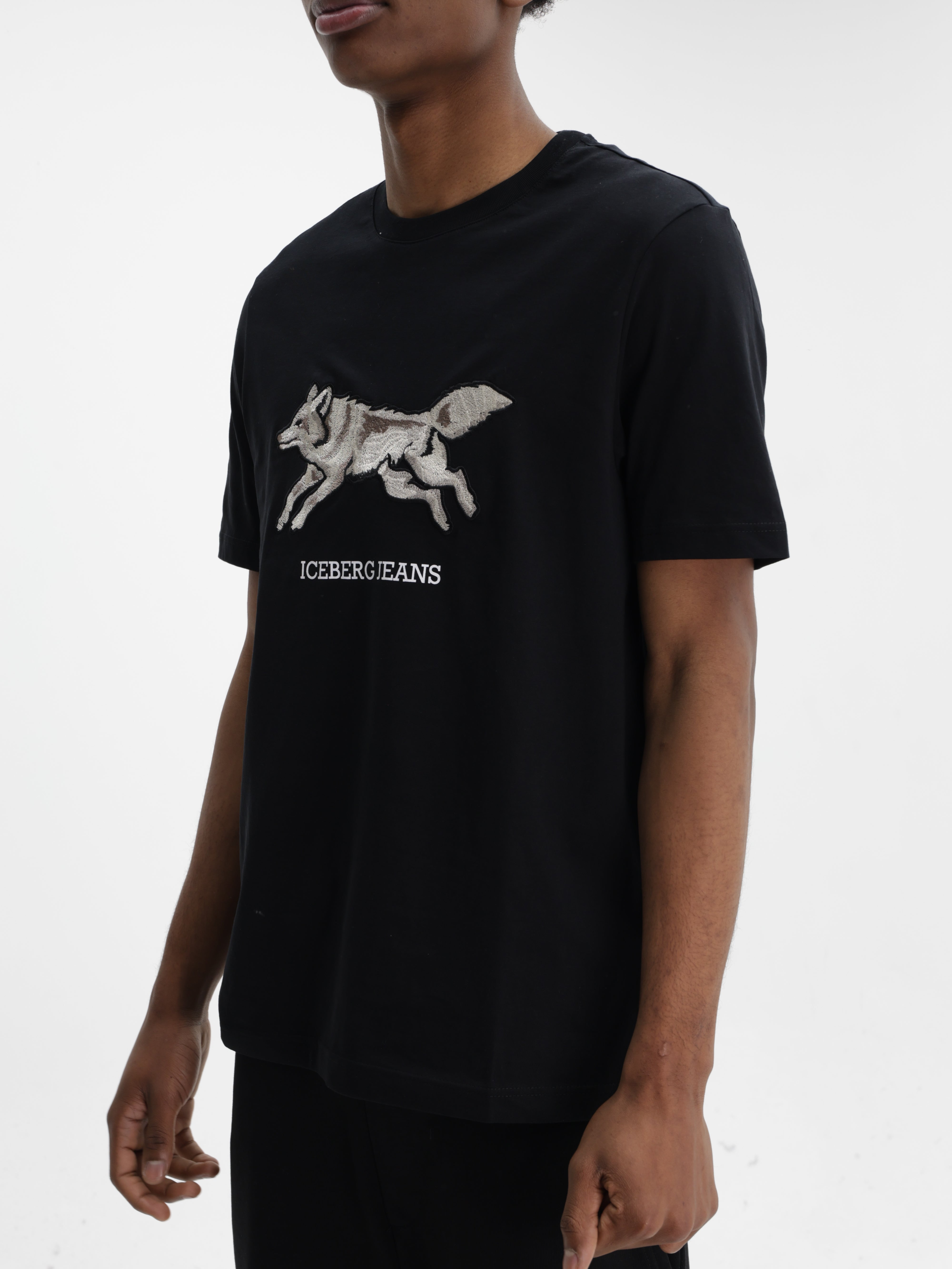 Iceberg Jeans T-Shirt Wolf Print Ibj Black