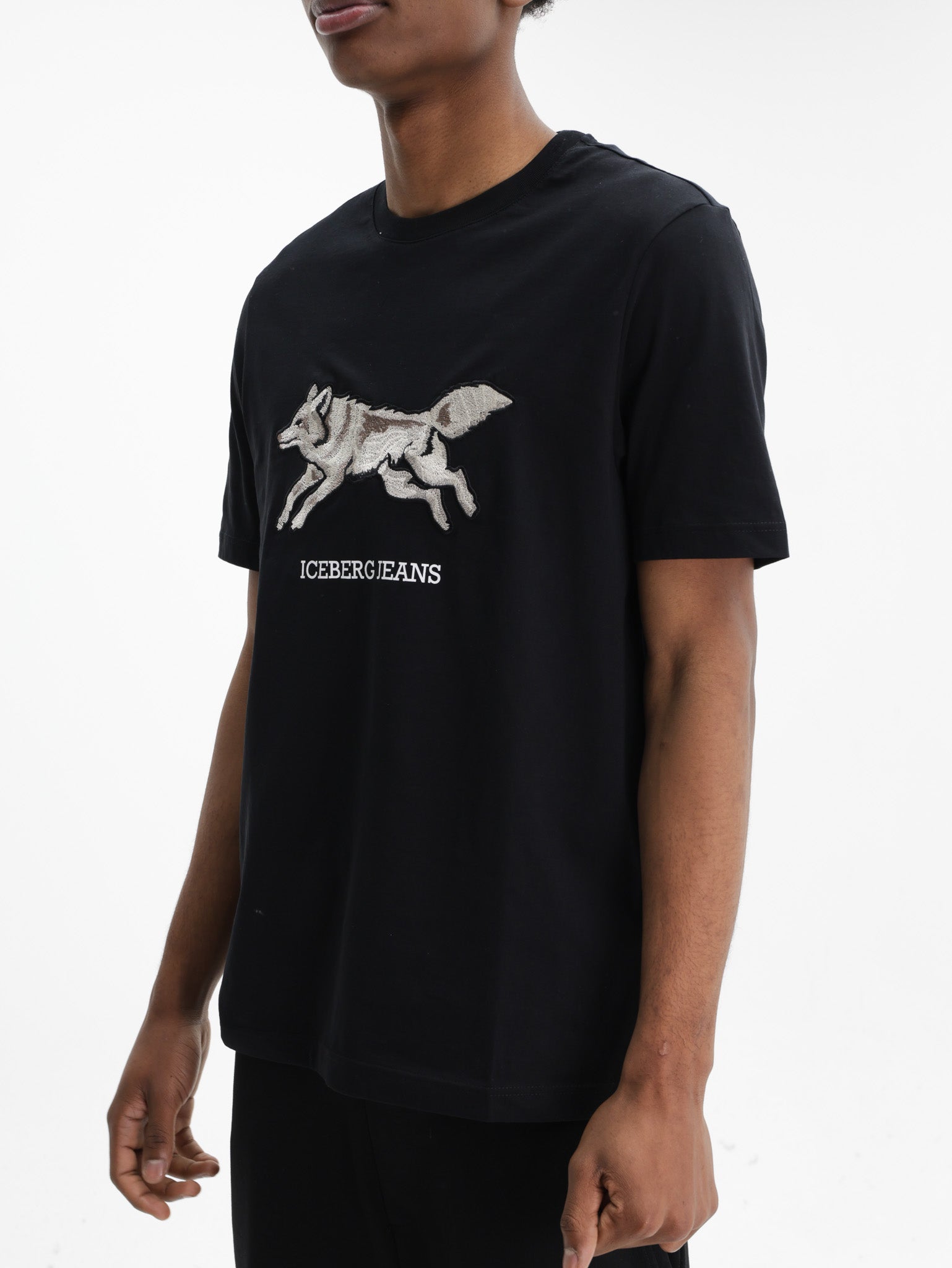Iceberg Jeans T-Shirt Wolf Print Ibj Black