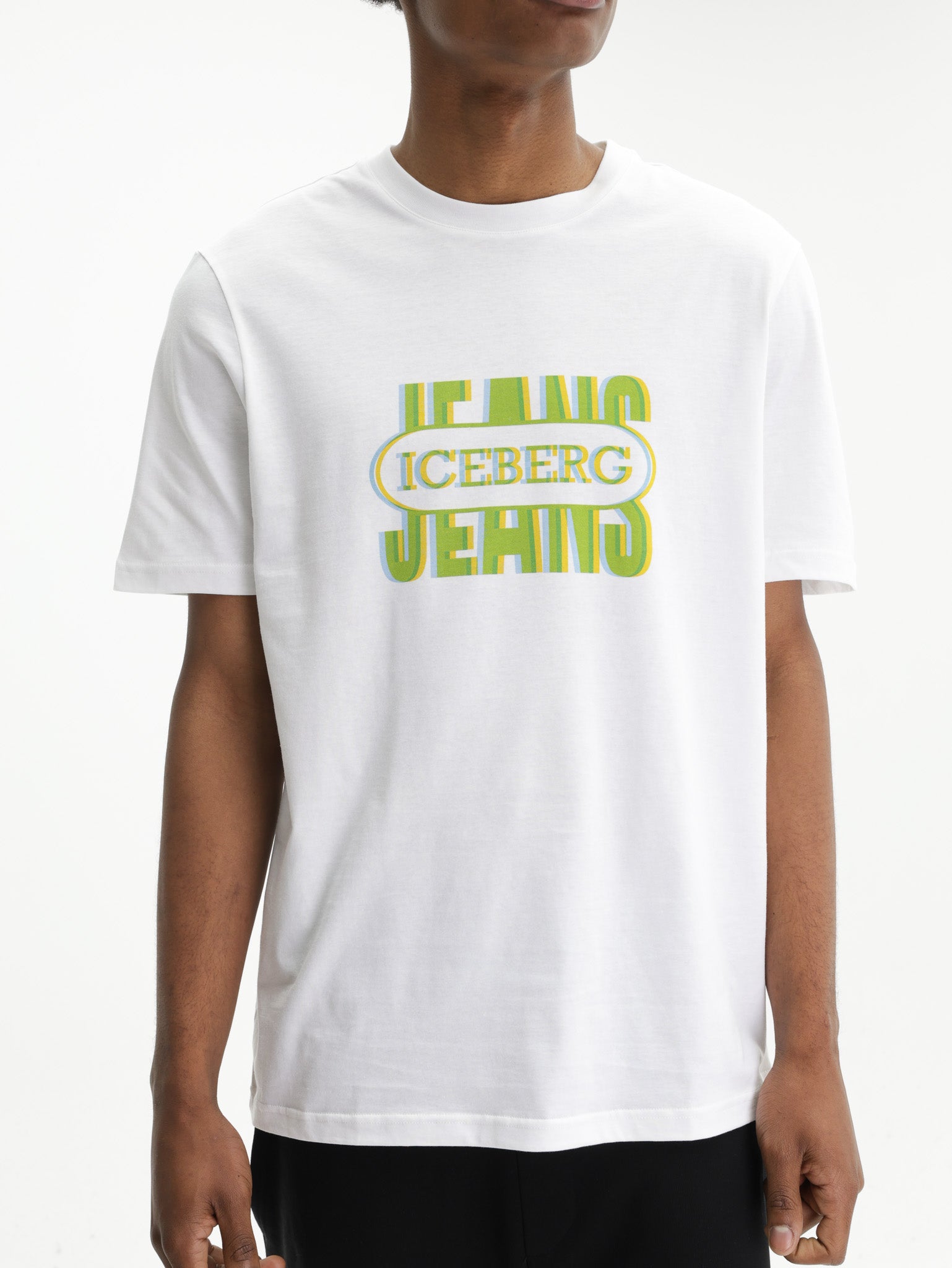 Iceberg Jeans T-Shirt Green Logo Print White