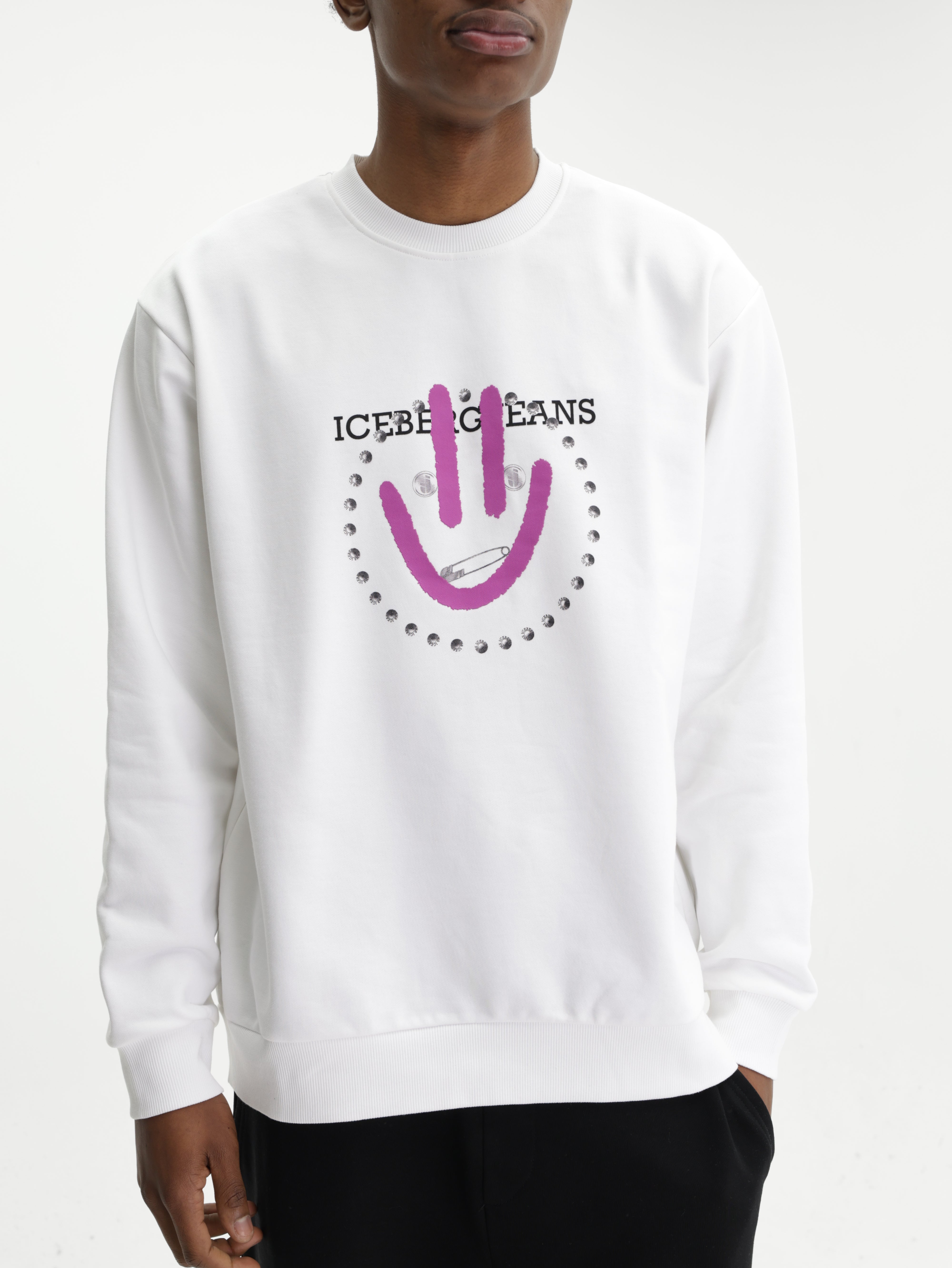 Iceberg Jeans Sweater Pruple Smiley Print White