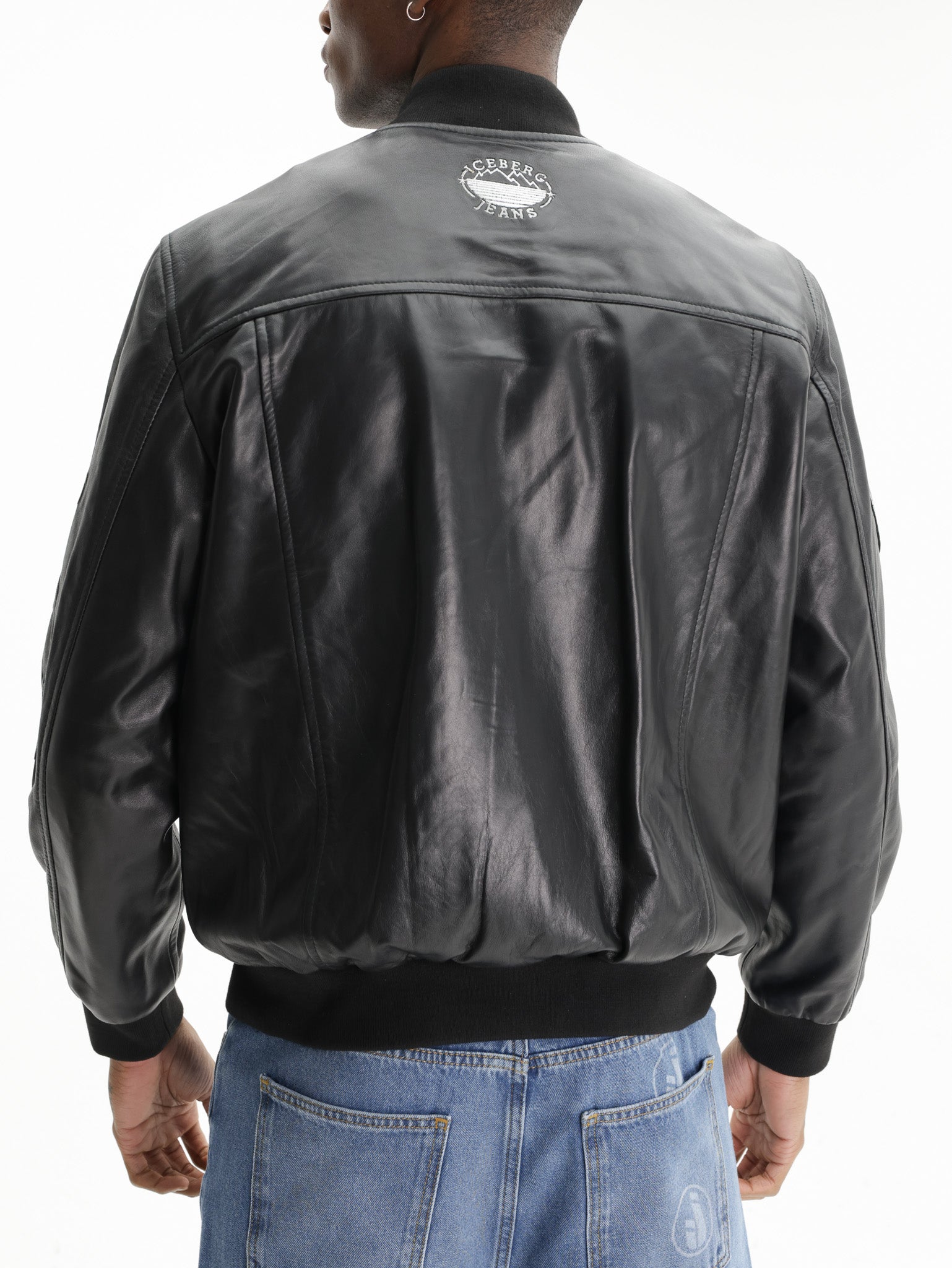 Iceberg Jeans Jacket Leather Silver Zip Black