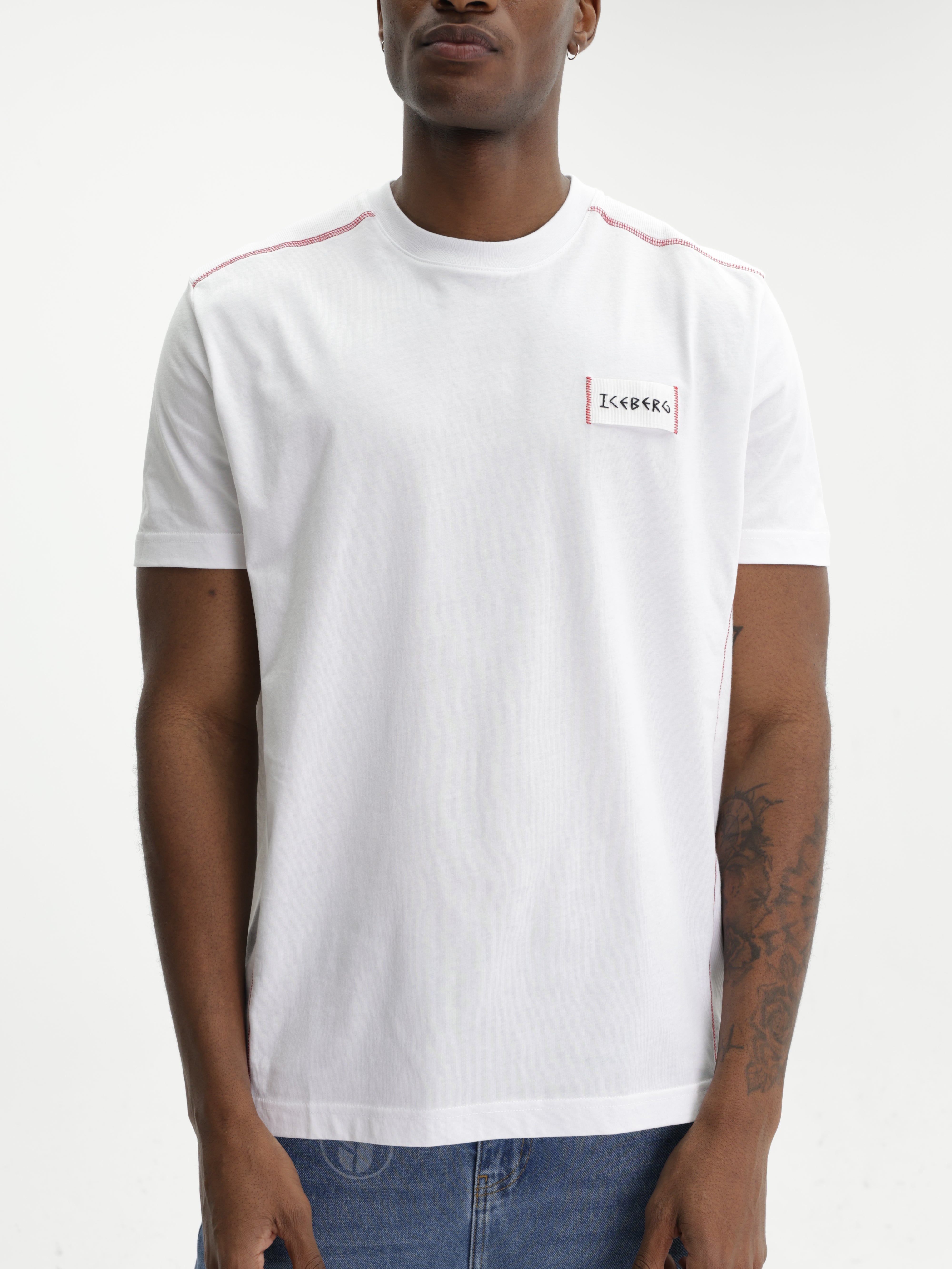 Iceberg T-Shirt Red Stitch Around White