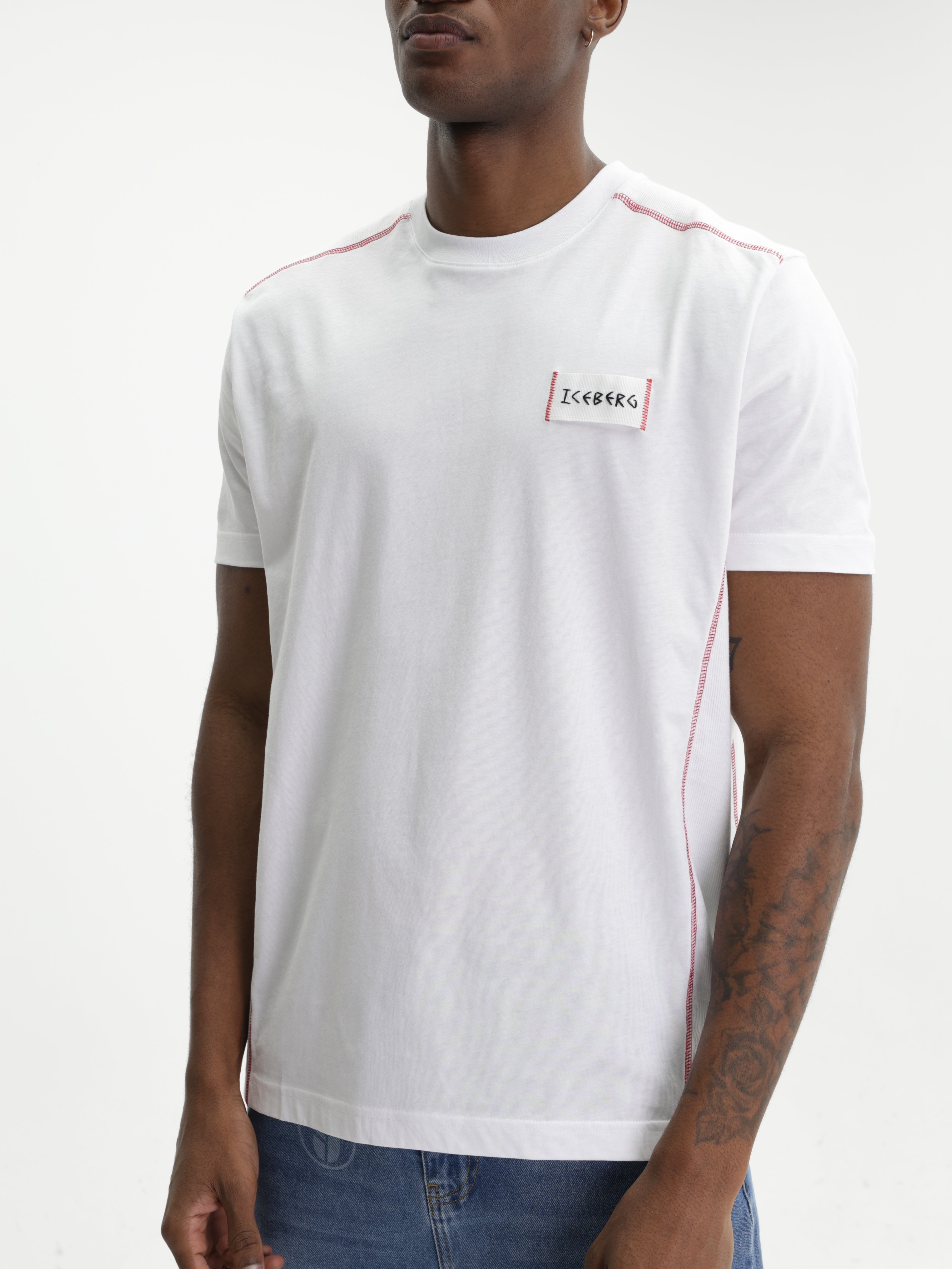 Iceberg T-Shirt Red Stitch Around White