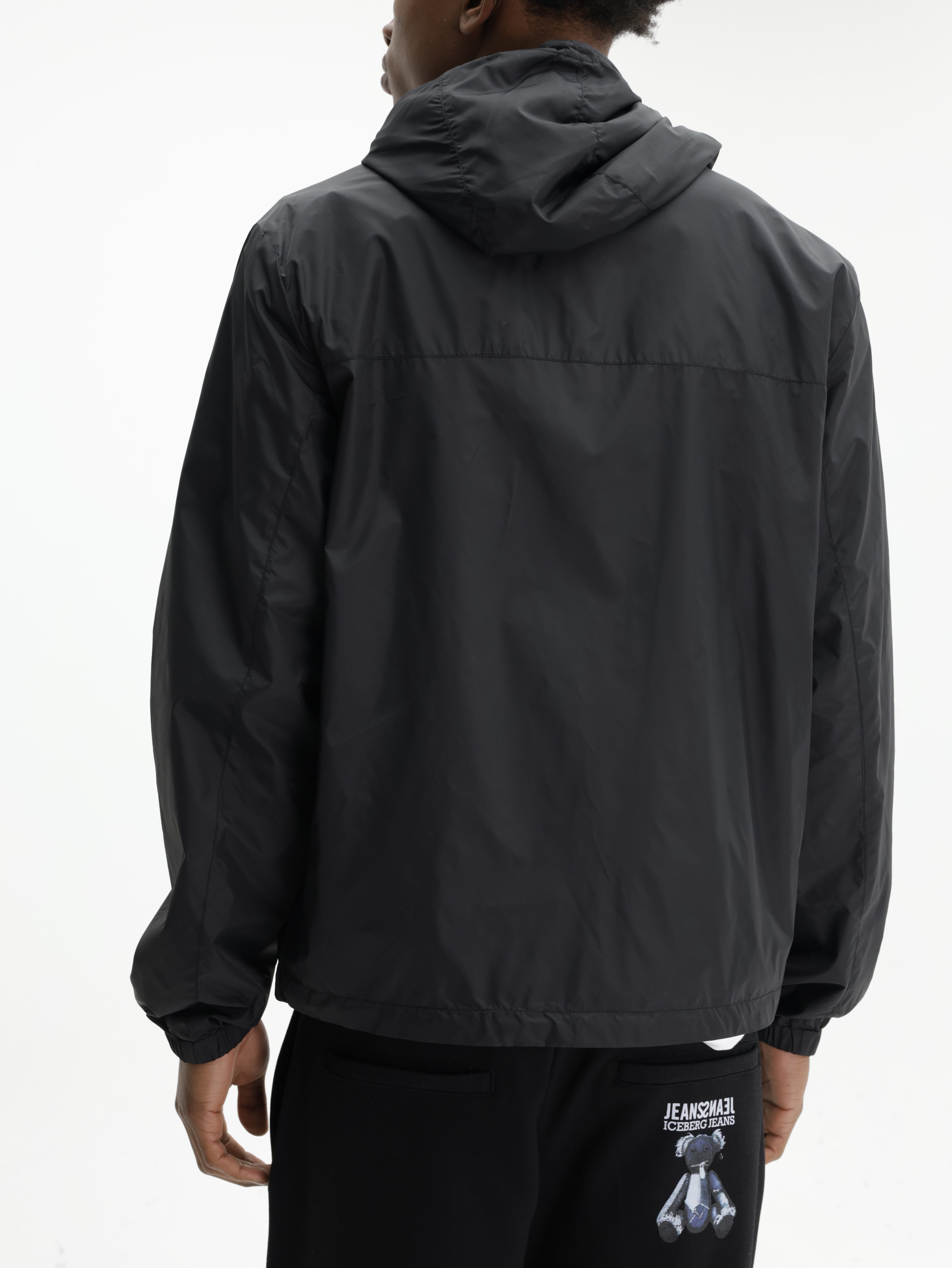 Iceberg Jeans Jacket Hooded Silver Zip Black