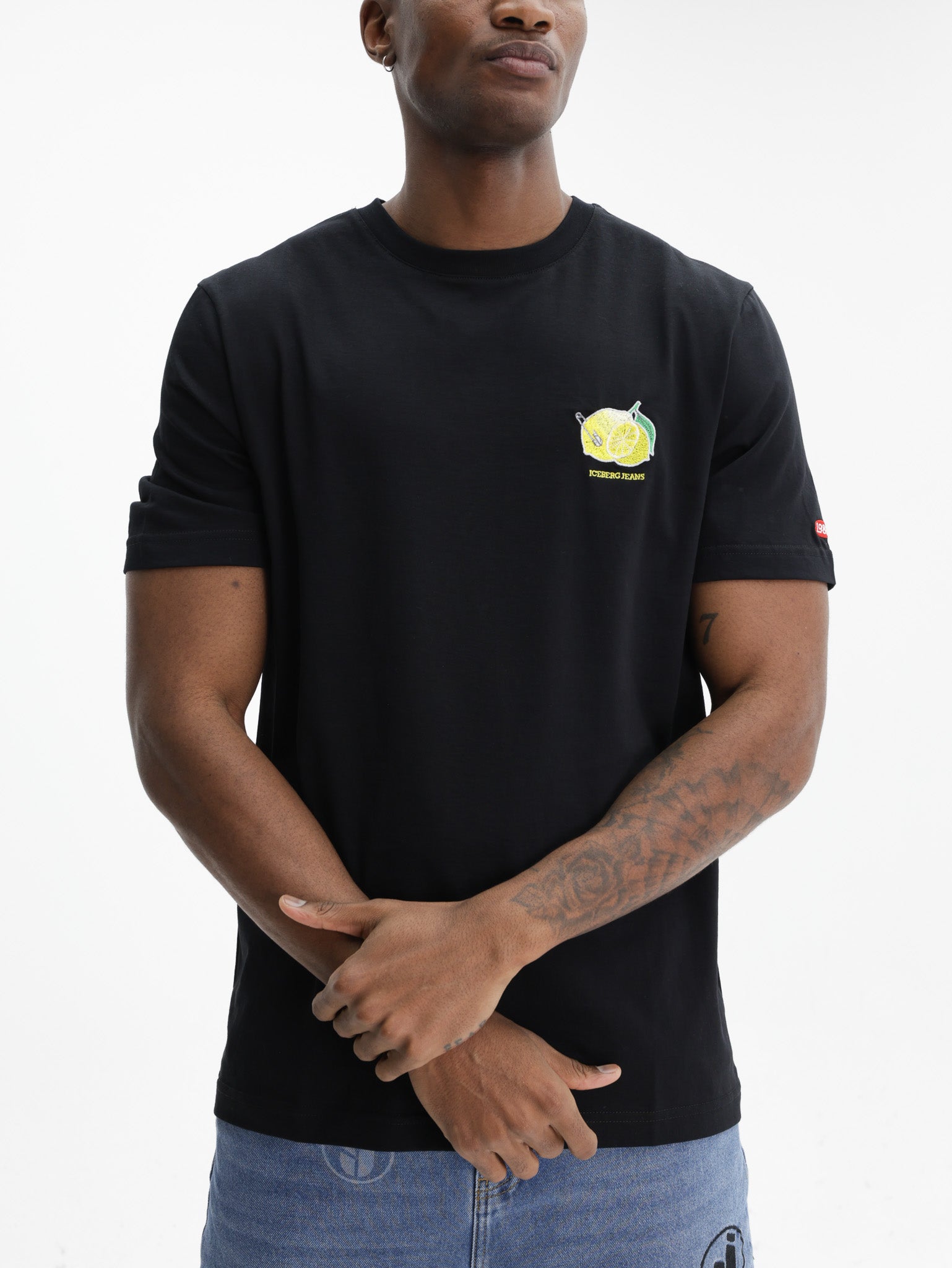 Iceberg Jeans T-Shirt Lemon Logo Print Black