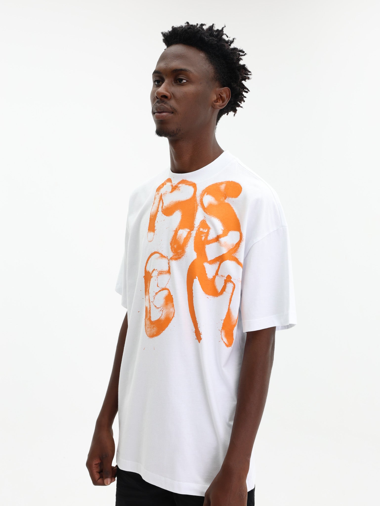 Msgm Crew Brushed Logo White-Orange
