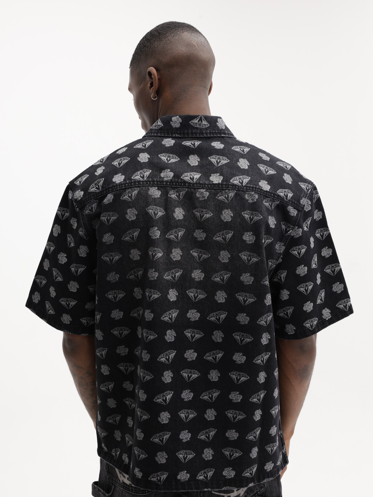 Billionaire Boys Club Denim Shirt Diamonds & Dollars Oversized Ss Black