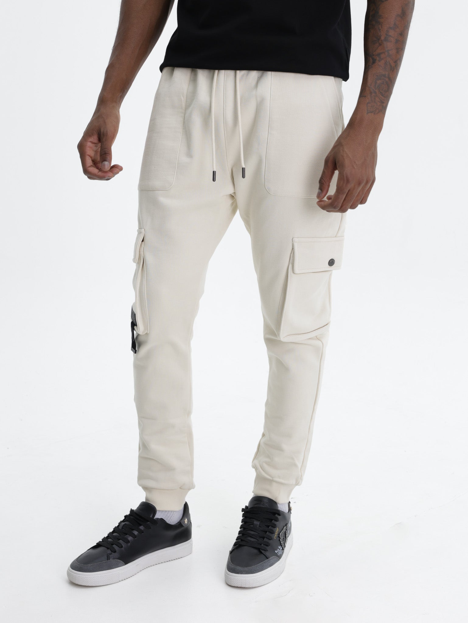 Capone Cargo Sweatpants Double Sided Pockets Beige