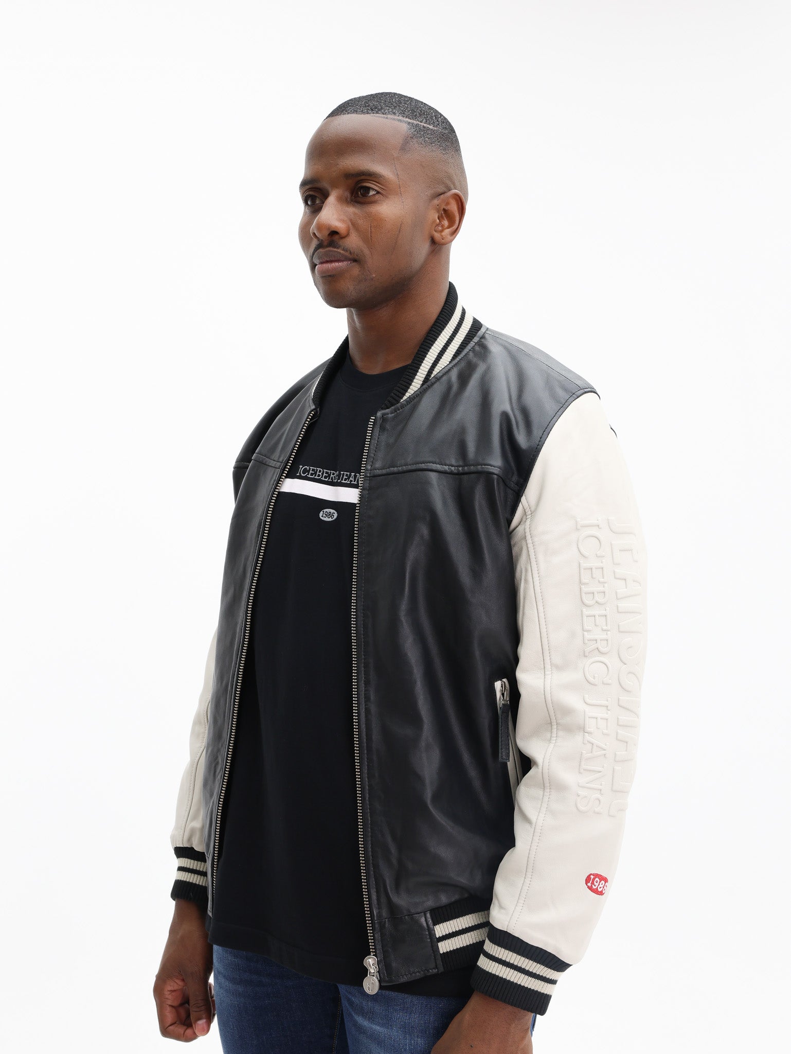 Iceberg Leather-Jacket Lambskin Varsity Black-White