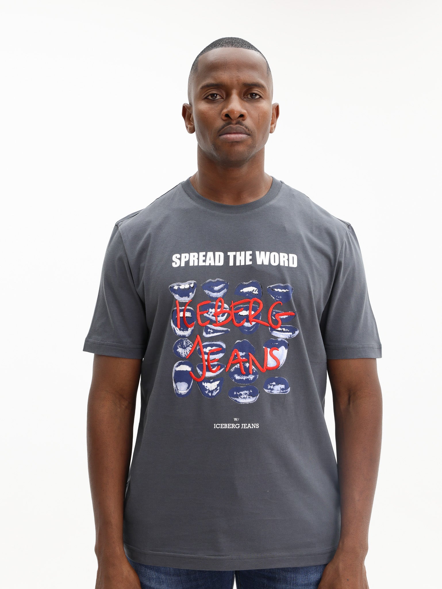 Iceberg T-Shirt Mouth Print Logo Grey
